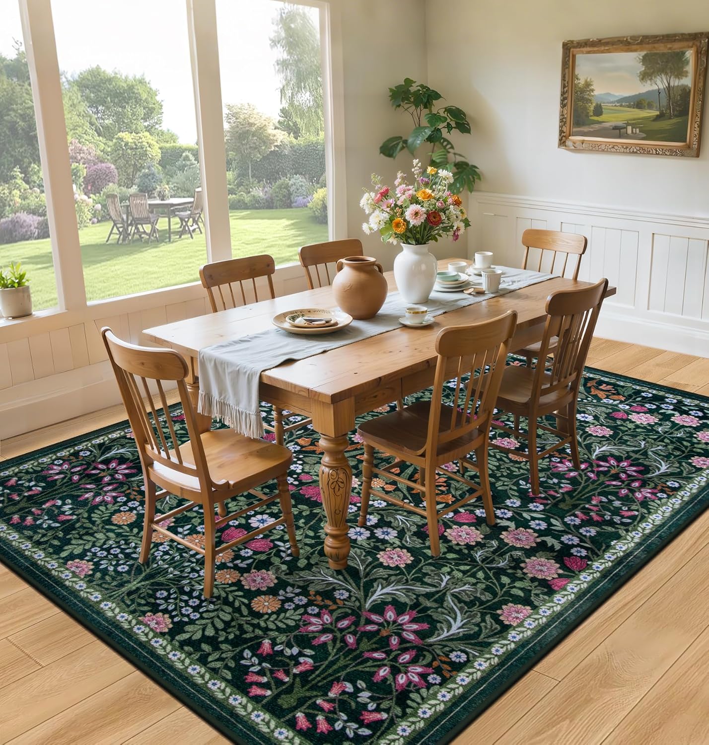 Vintage Floral Soft Washable Area Rug: Stylish Stain-Resistant Carpet for Any Room