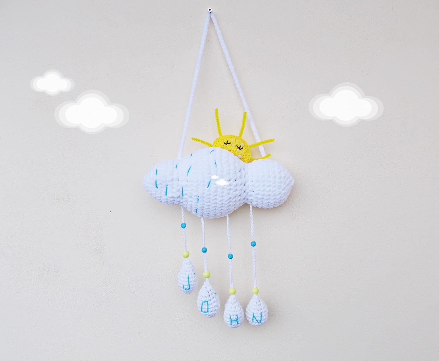 Personalised Name Baby Hanging Wall Decor, Nursery CLOUD Crochet Decor