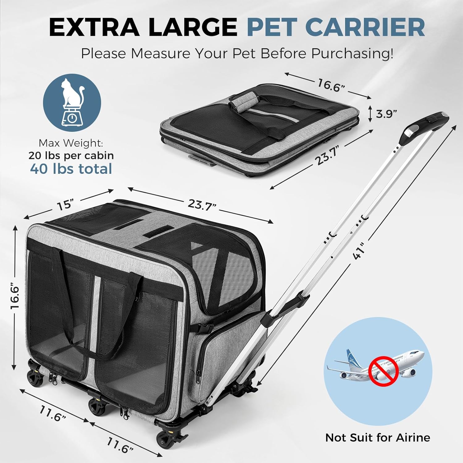 Travel Smart with the Extra Large Double Pet Carrier: Perfect for Your Cats & Small Dogs!