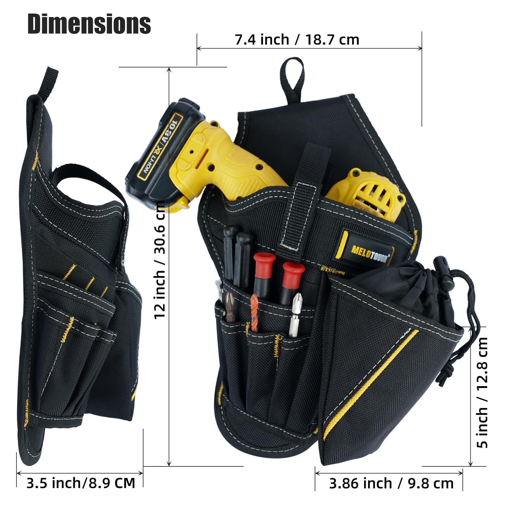 MELOTOUGH Impact Holster 3 en 1 Étui pour perceuse avec bracelet magnétique, porte-outils avec pochette pour embouts (droitier)