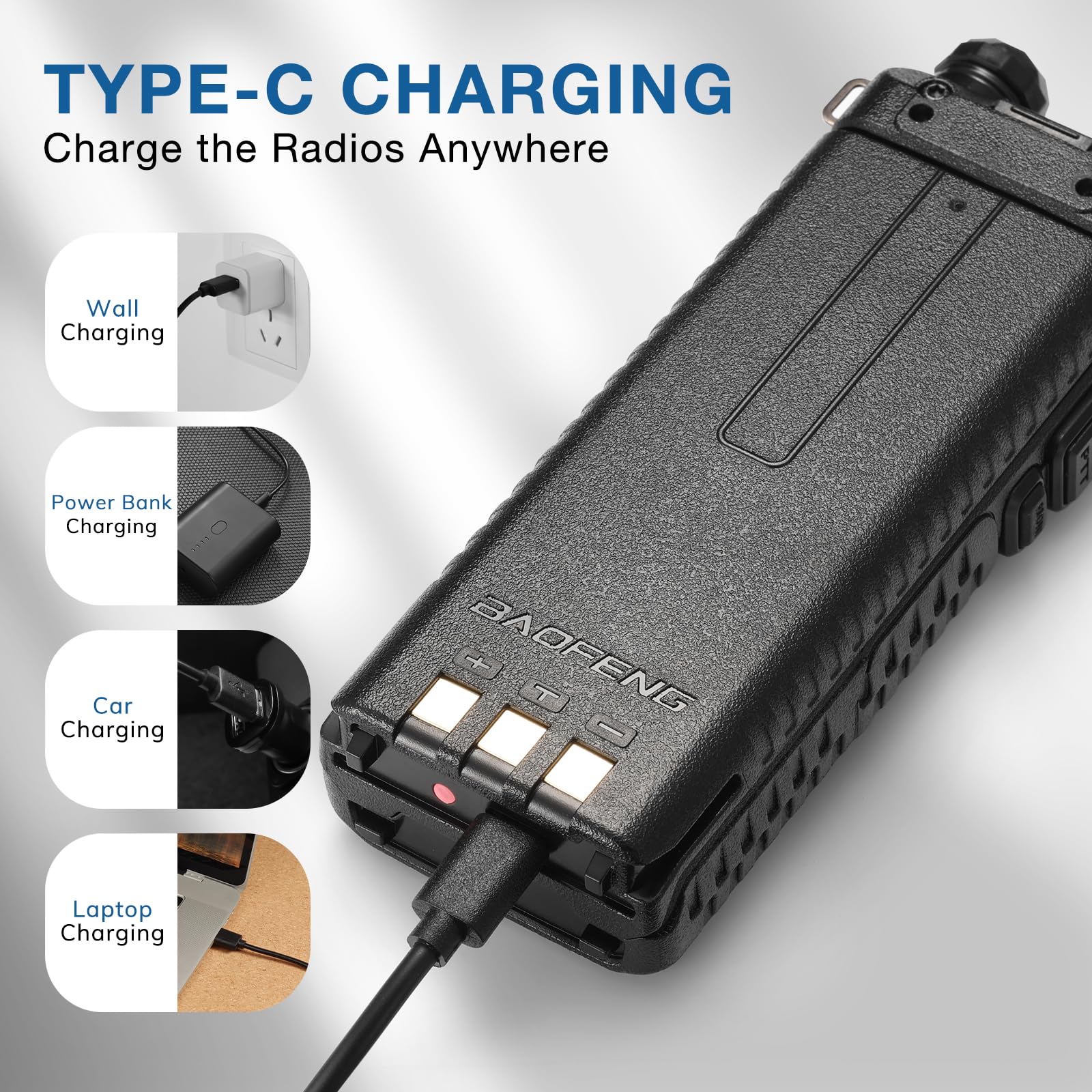 Baofeng Batterie UV-5R BL-5 1800 MAh Rechargeable Avec Prise En Charge USB De Type C Charge Directe Pour Talkie-walkie BaoFeng UV 5R, BF-F8HP, UV-5X3, GT-5R, UV-5RE Radio Bidirectionnelle