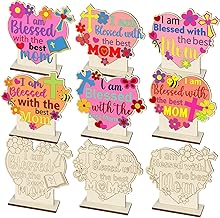 12 Set Religious Wooden Mothers Day Crafts for Kids DIY Color Your Own Mother's Day Cross Table Signs Coloring Christian Blessed Mom Gifts Home Tabletop to Paint Decor Birthday Classroom Activities