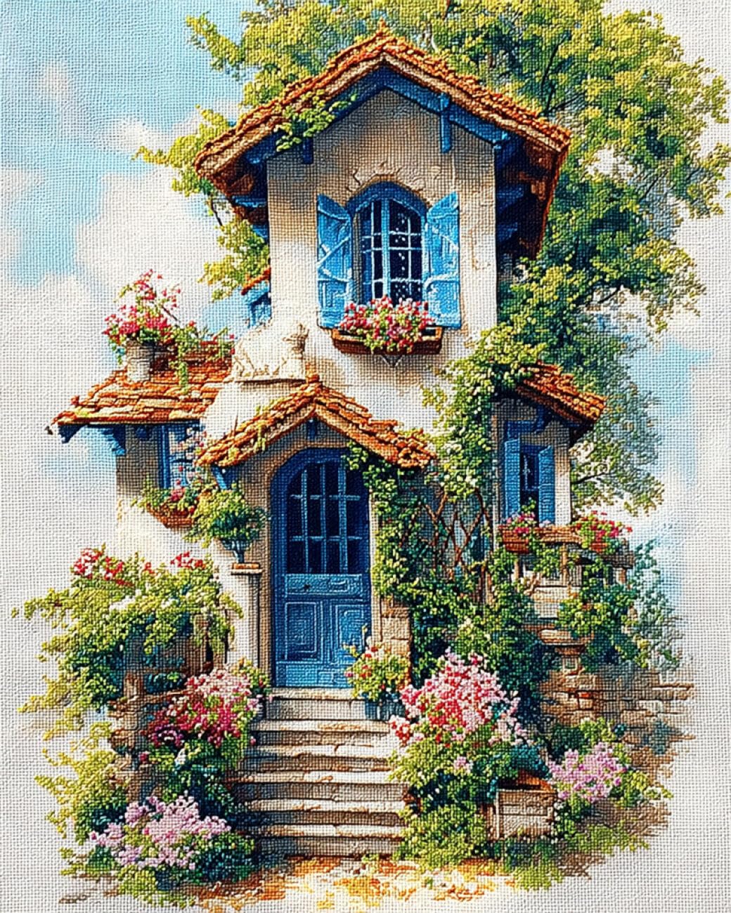 Rqwybcaxn Seed Bead Embroidery Kits Watercolor Villa 40x50cm