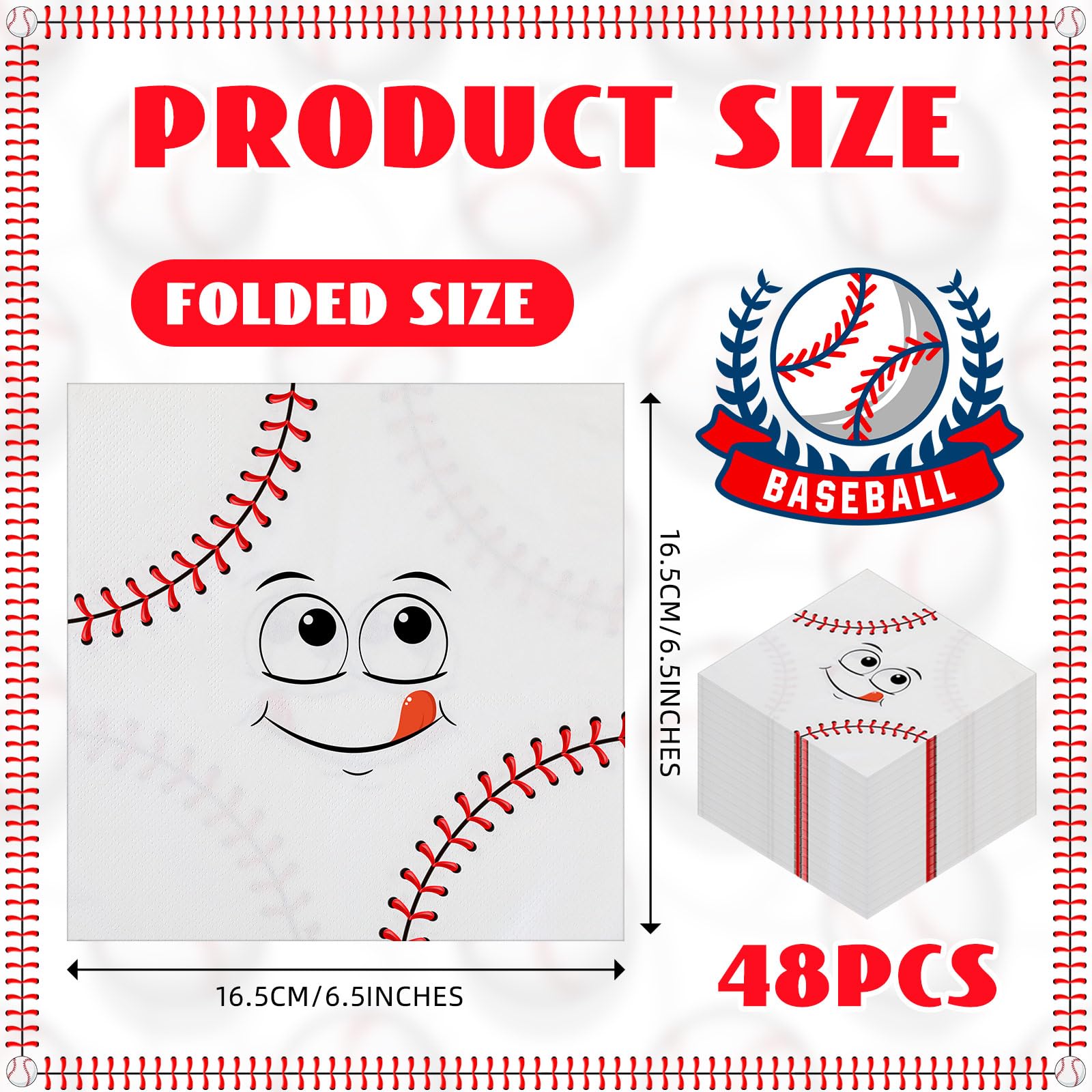 AmazingSpark 48 Pcs Baseball Paper Napkins 13 x 13 Inches Disposable Napkins Sports Theme Party Supplies for Birthday Baseball Themed Party Decorations(Cartoon)