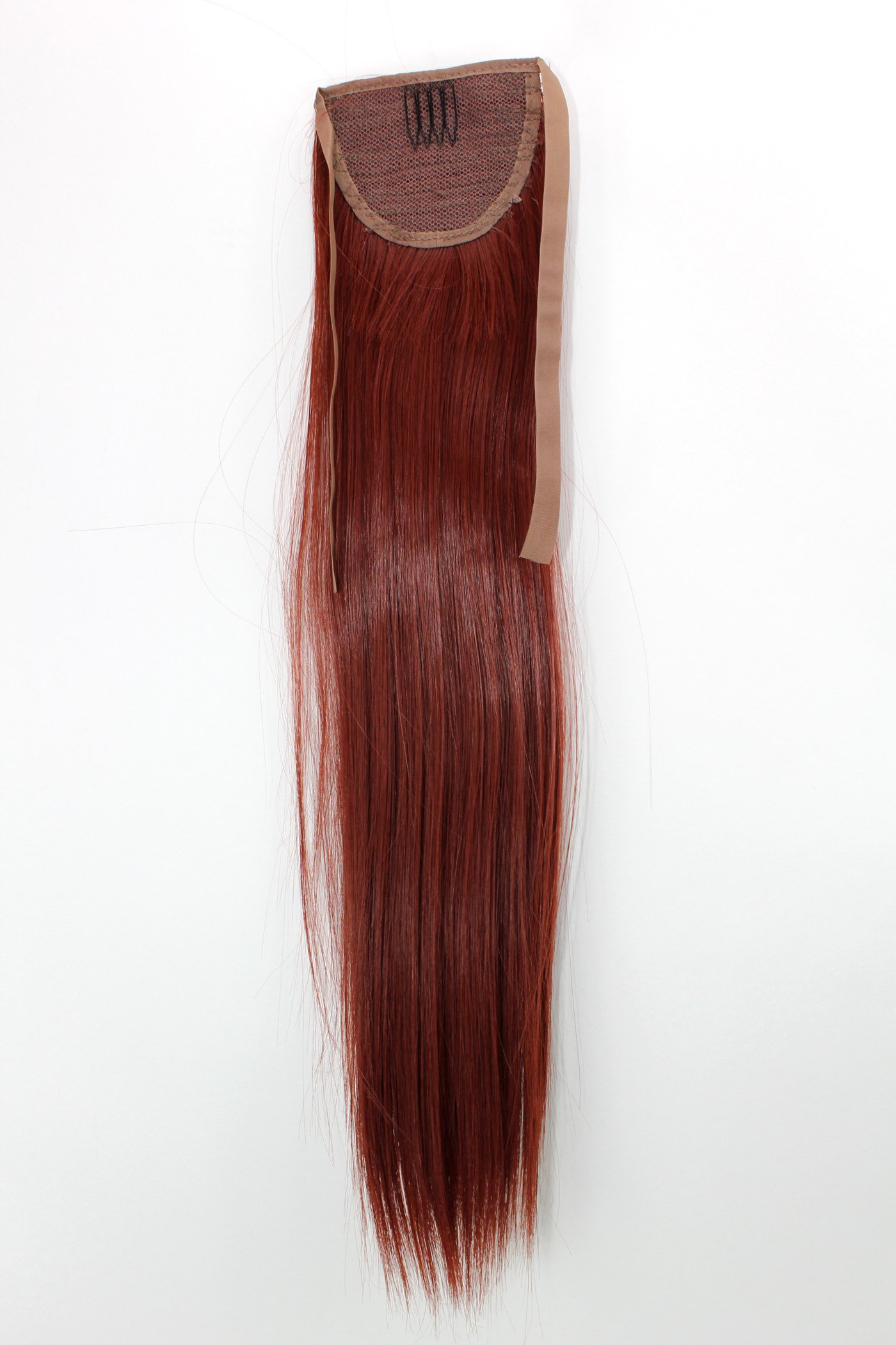 WIG ME UP - YZF-TS18-35 Hairpiece Pontail Pigtail extension slim light straight comb and ribbon dark red, red (35), 45cm - Image 2