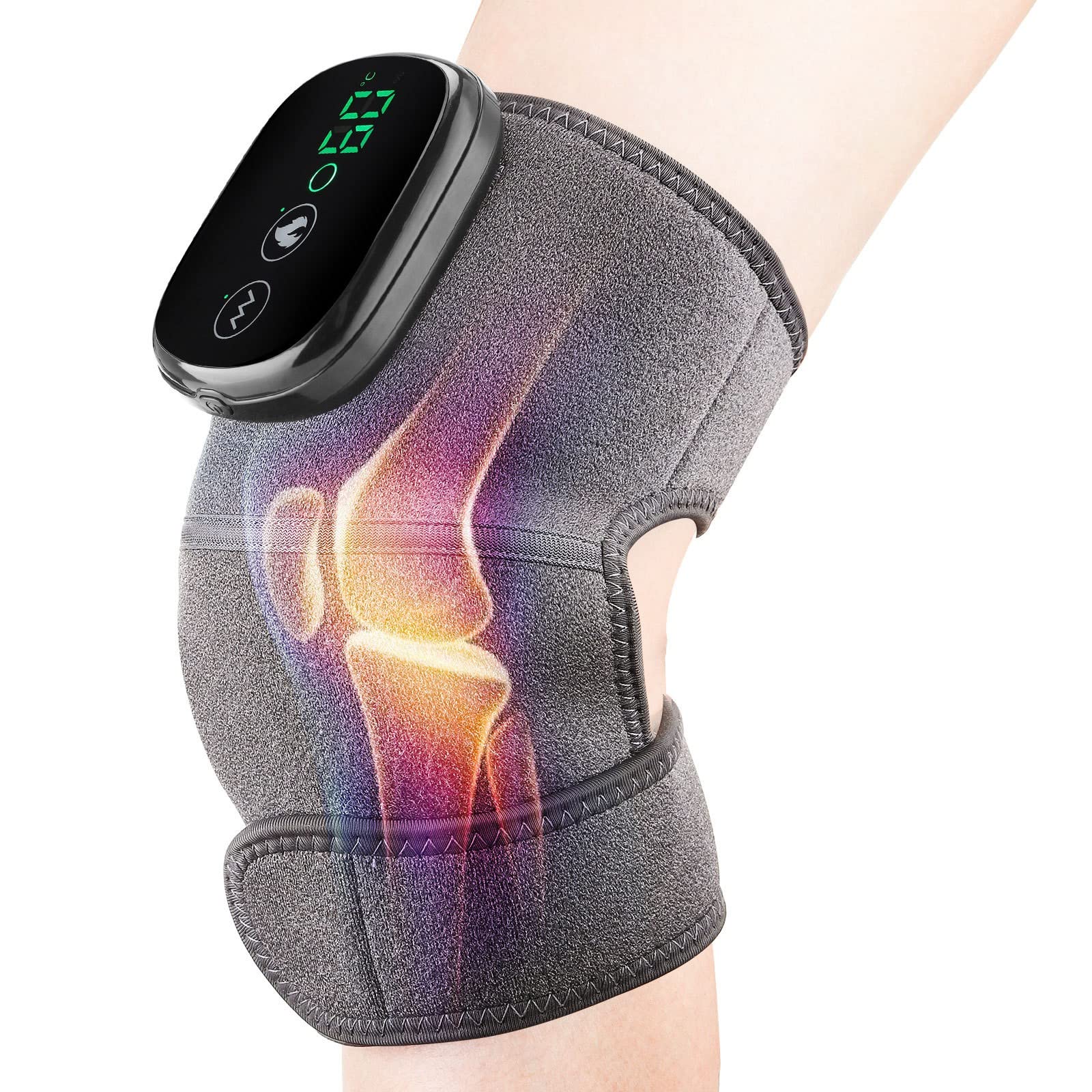 Masajeador Rodilla Calentado, Envoltura Soporte Hombro Calefacción con Masaje, Almohadillas Térmicas Vibración para Relajar Codo Hombro Rodilla, Máquina Masaje Inalámbrica A