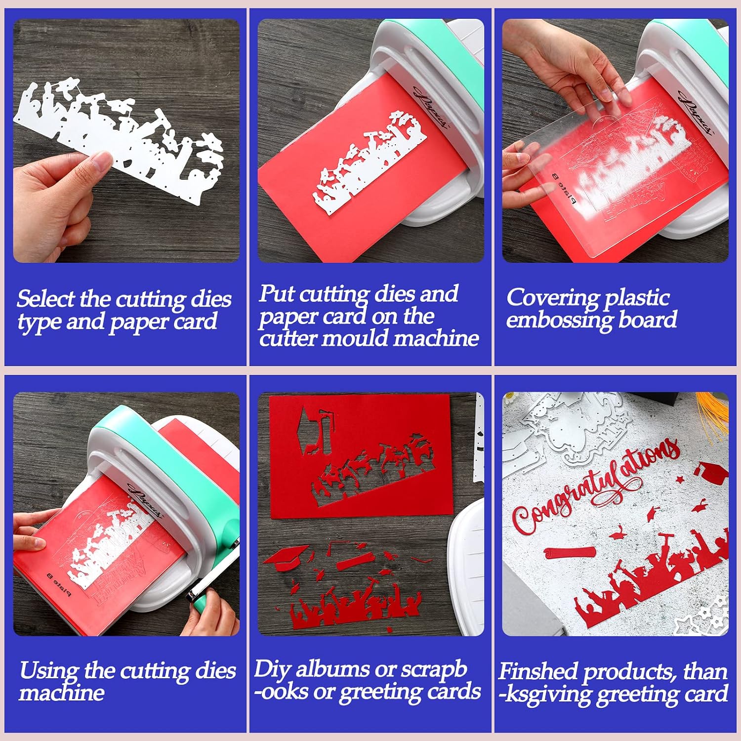 Jinei 5 Pcs Graduates 2026 Die Cuts for Card Making Metal Graduation Invitation Die Set Congratulations Words Hat Background Cutting Molds for DIY Paper Craft Card Making Scrapbooking Album Stamp