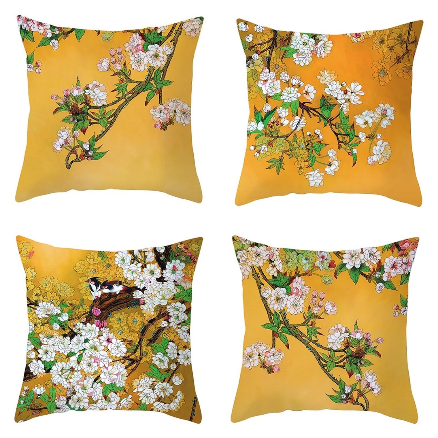 Housse de coussin imperméable 50x50 cm lot de 4 motifs oiseaux