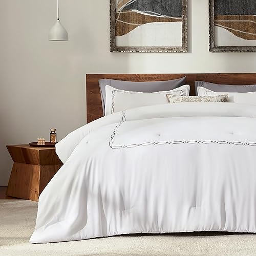 Miniatura 8 de SLEEP ZONE - Juego de edredón tamaño King de 3 piezas con funda de cojín, diseño de mil rayas con relleno alternativo suave y ligero, refrescante