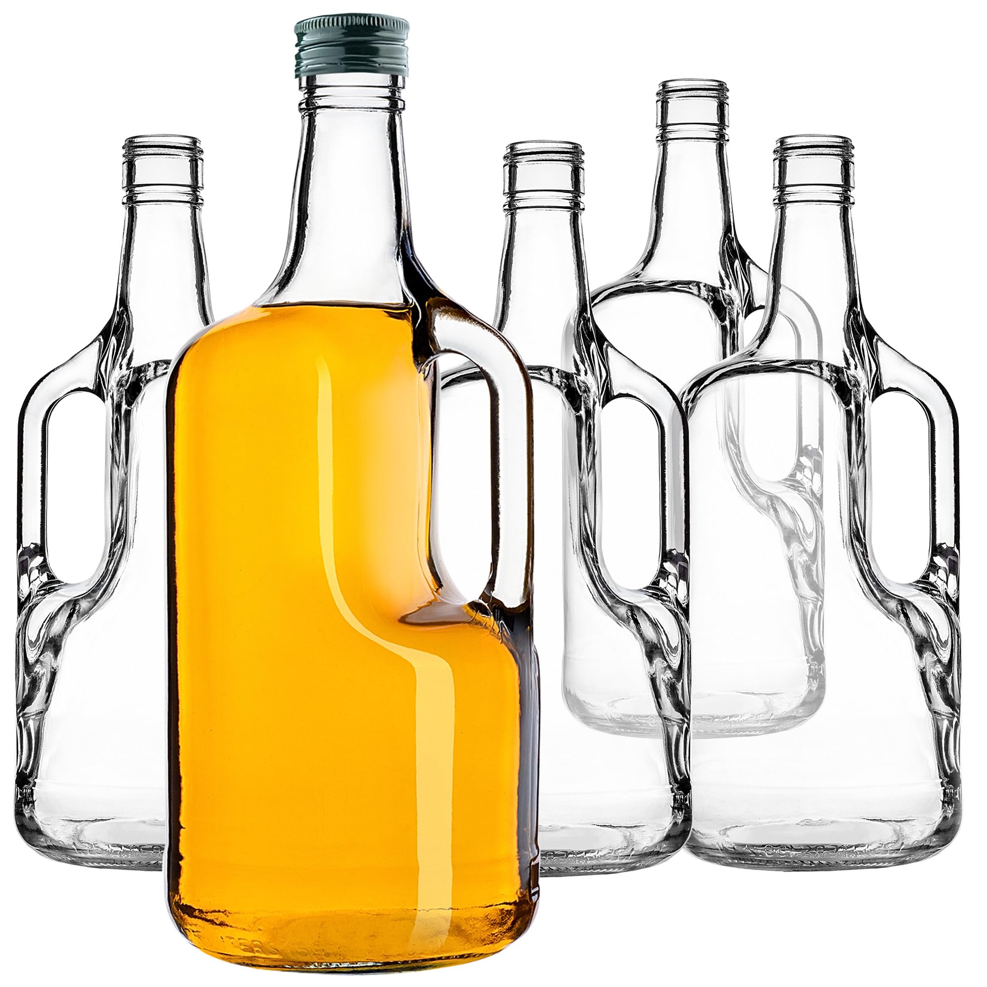 KADAX Lot de 5 Bouteilles à vin en Verre 1,75L – Grandes Bouteilles vides avec Anse pour vin, jus & liqueurs