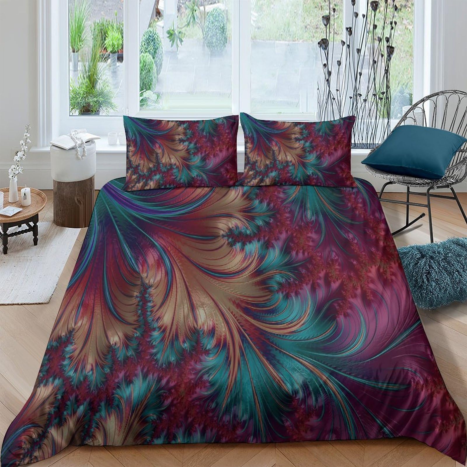 Ctjqhvkz Style-5 3D Printed Abstract Leaf Fitted Sheet Microfiber Soft Colorful Floral Swirl Mattress Cover For Bedroom Guest Room Decor Single（135X200cm）