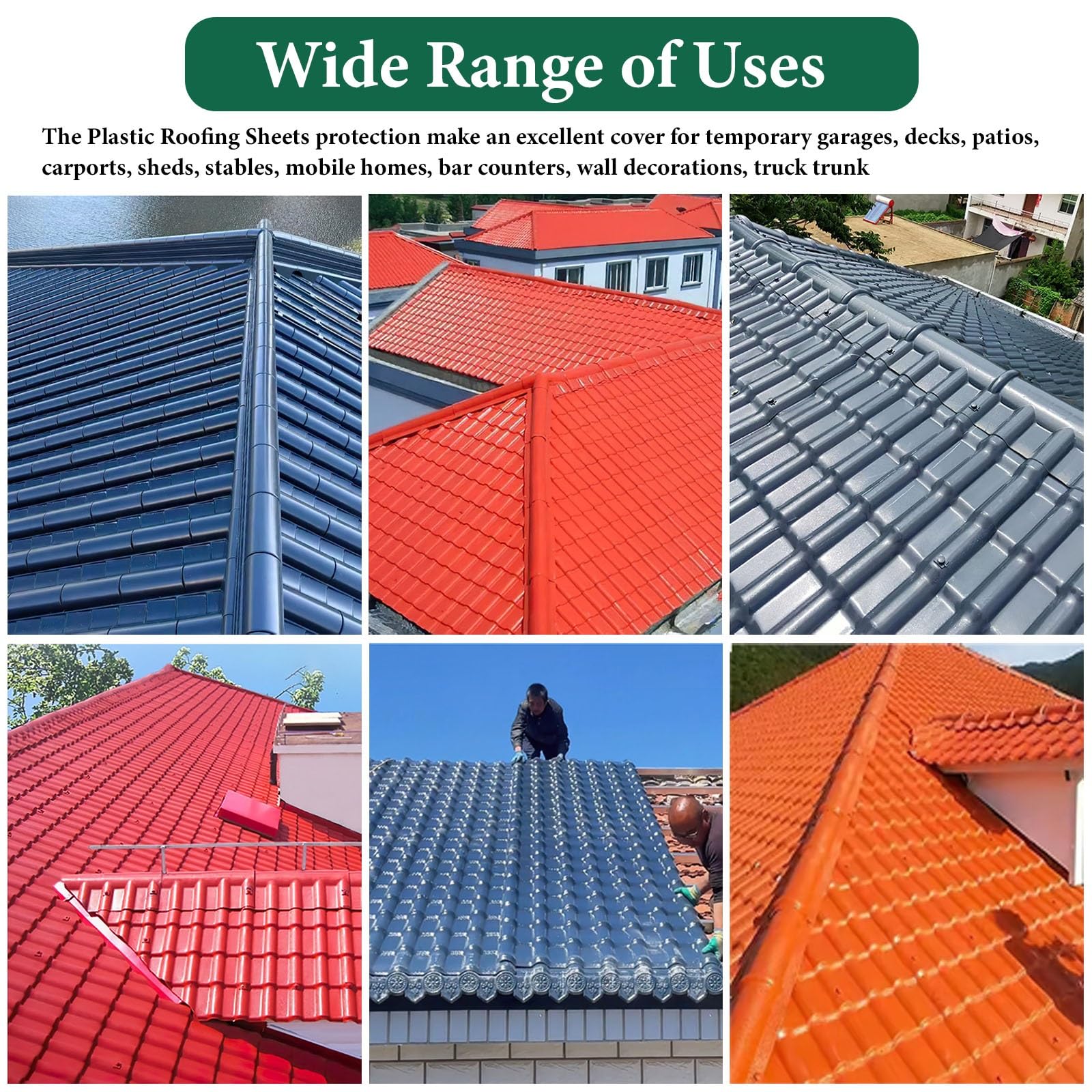 tejas tejado Tejas de resina sintética de PVC ASA, láminas para techos con forma de bambú ignífugas e impermeables para construcción/reparación y decoración(Blue,15 pieces)