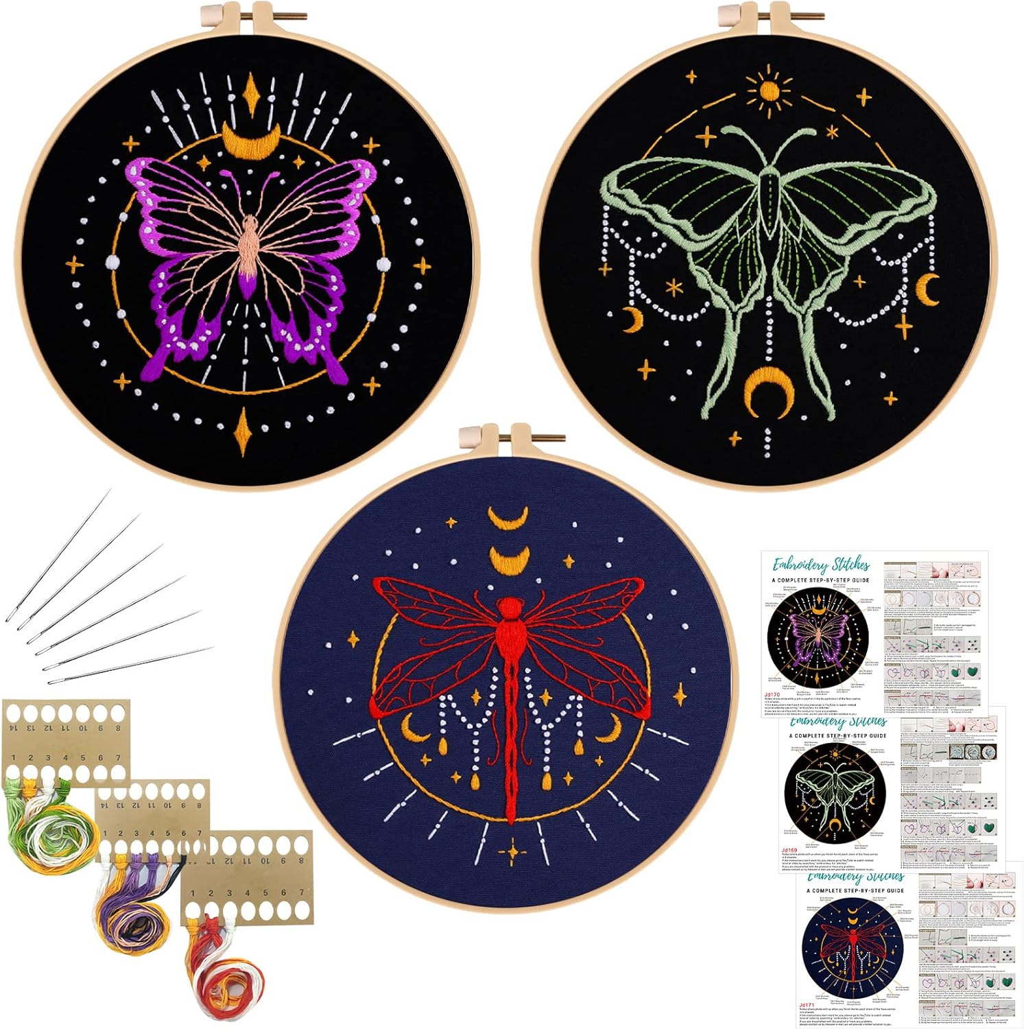 Louise Maelys 3 Set Tarot Embroidery Kits for Beginners