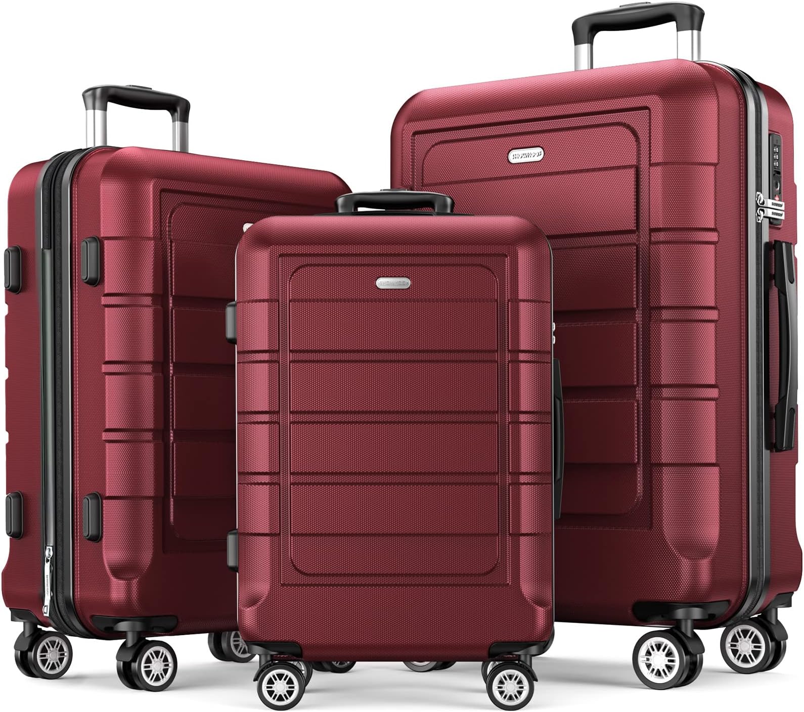 Luggage Sets 3 Piece Expandable 100% PC Durable Hardshell Suitcase with Wheels TSA Lock Lightweight Wine Red