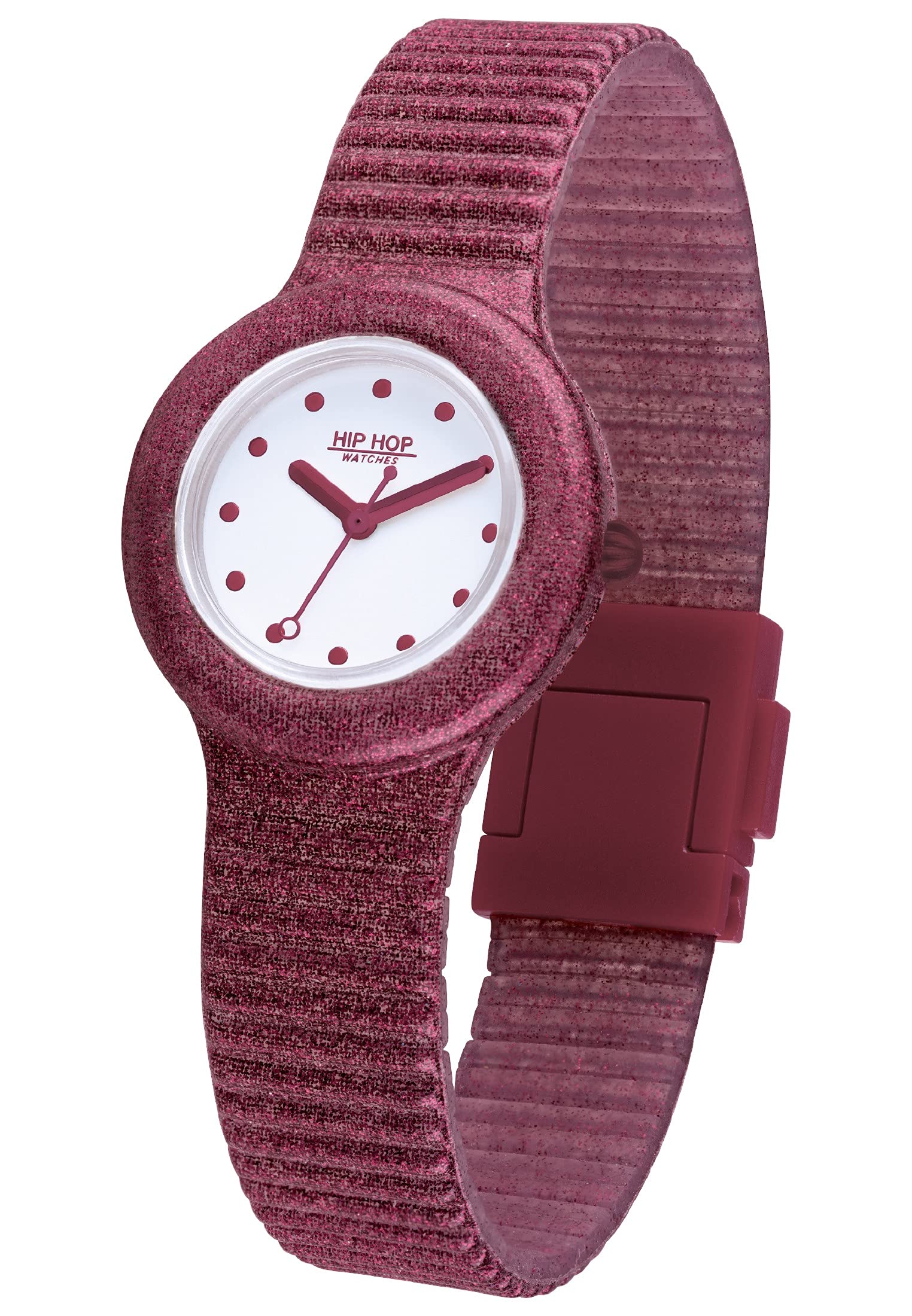 Hip Hop Sparkling Mania damski zegarek na rękę silikonowy bordowy, średnica: 32 mm, wodoszczelność: 5 bar, HWU1022