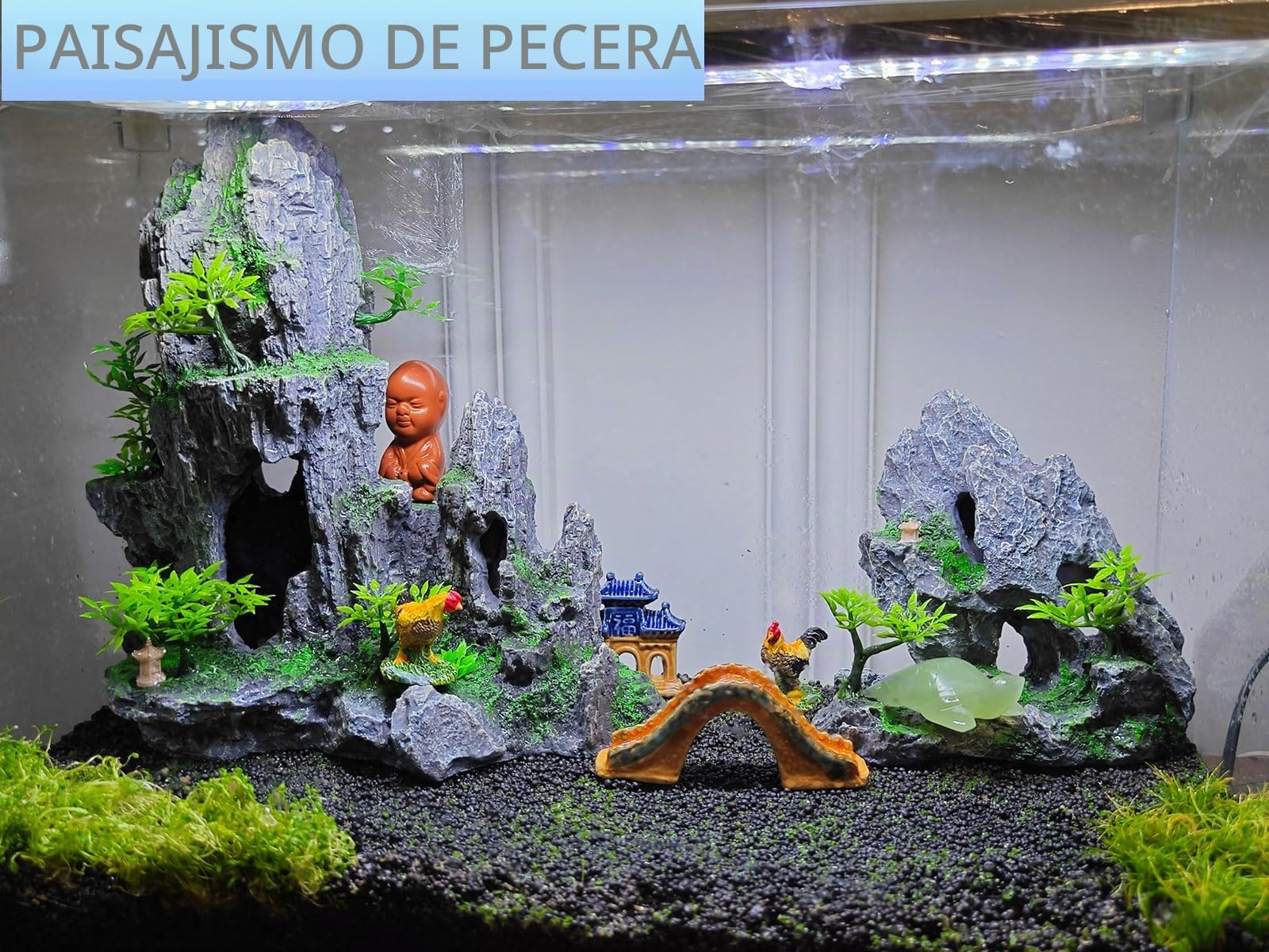 COYOUCO Acuario Vista a la montaña Ornamento de Piedra Árbol Roca Paisaje de Cueva, Gran Ornamento de Acuario Roca Artificial Pecera Decoración,E