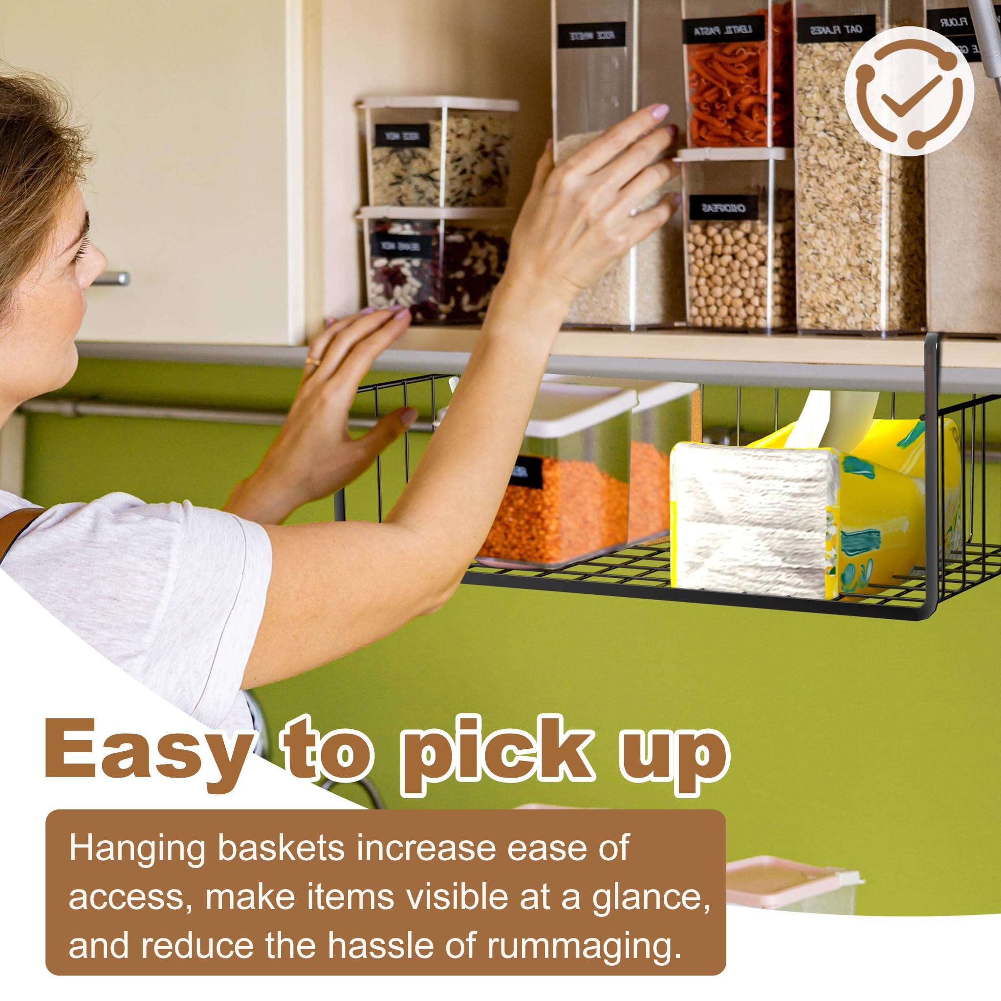 Froadp Set da 2 cestelli sottoscaffale – Organizer da armadio in metallo nero – Montaggio senza attrezzi – Ideale per cucina, dispensa, bagno, ufficio, armadio – Design aperto per la ventilazione