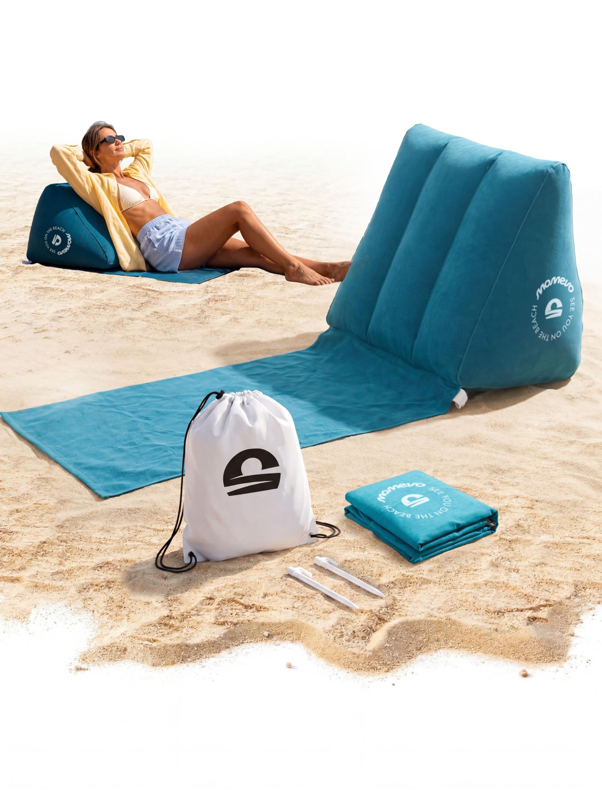 Airlounge Poltrona Spiaggia Gonfiabile, Blu Petrolio | Schienale gonfiabile per spiaggia, leggero e compatto, ideale per relax e viaggio