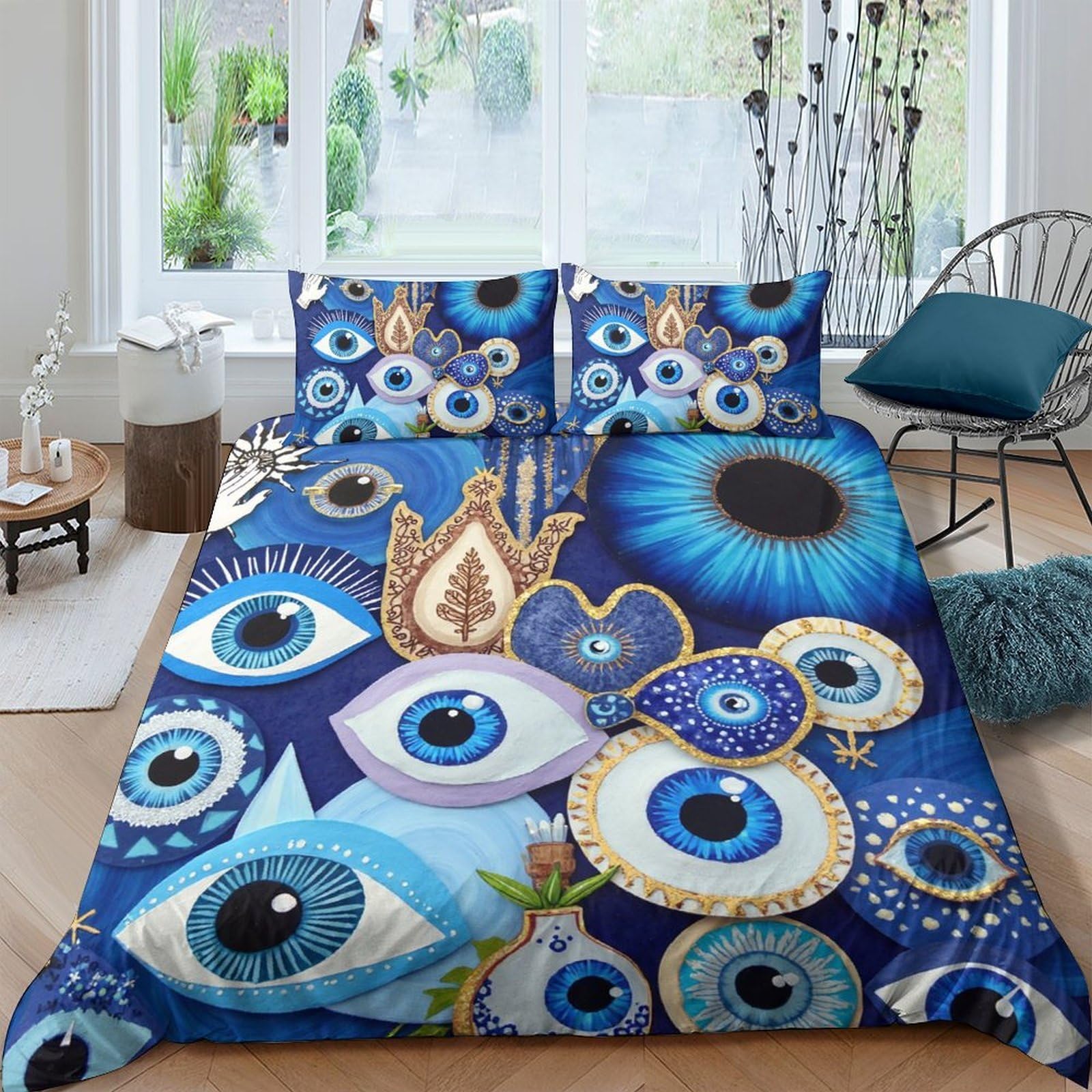 Ctjqhvkz Style-8 3D Printed Blue Evil Eye Fitted Sheet Microfiber Artistic Pattern Mattress Cover For Bedroom Dorm Decor Washable Single（135X200cm）