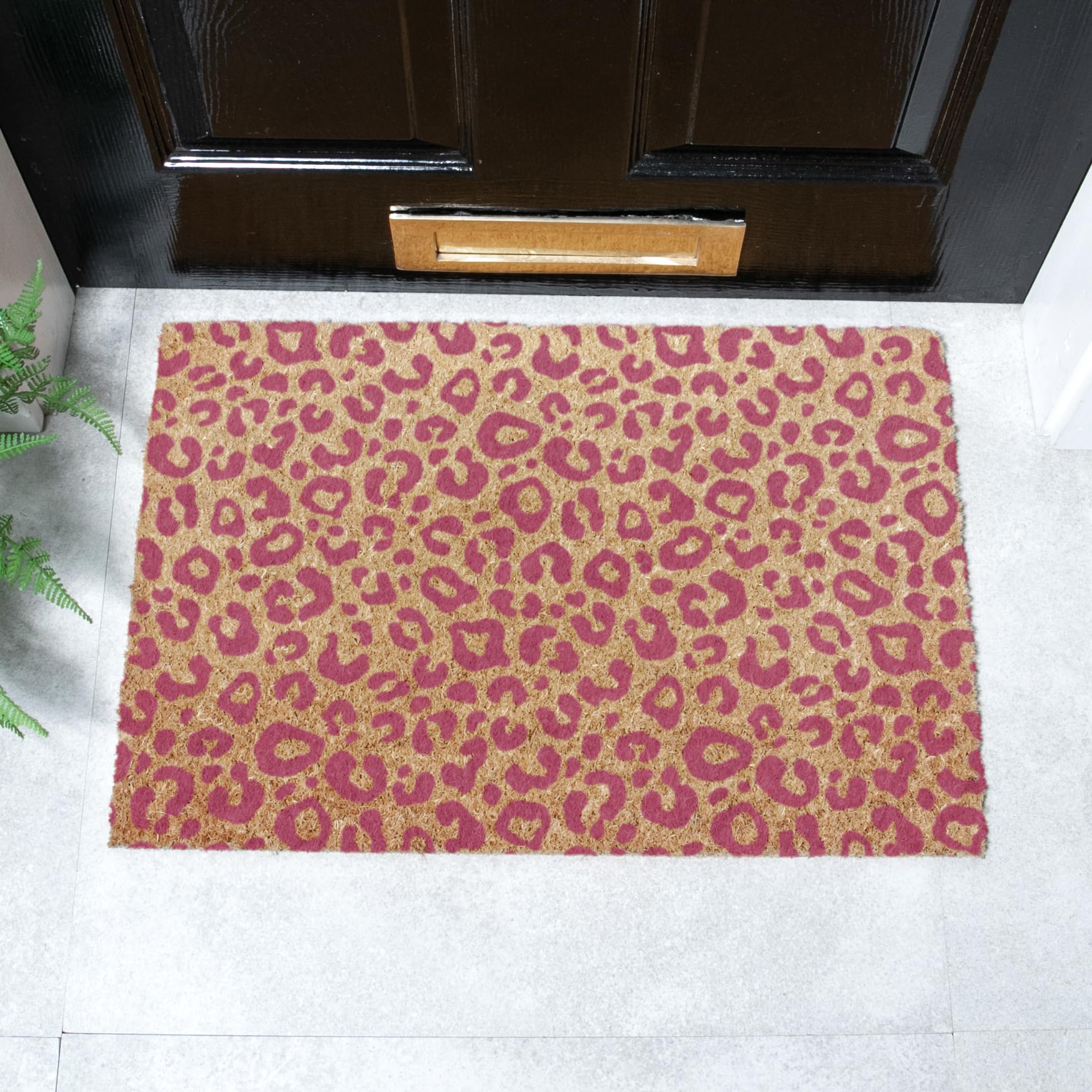 Artsy Mats -Pink Leopard Print Coir Doormat - Made from Tufted Coconut Fibre - Non-Slip Natural Rubber Backed Doormats Indoor - Heavy Duty, Decorative OutDoormats, (60x40cm) — image 1