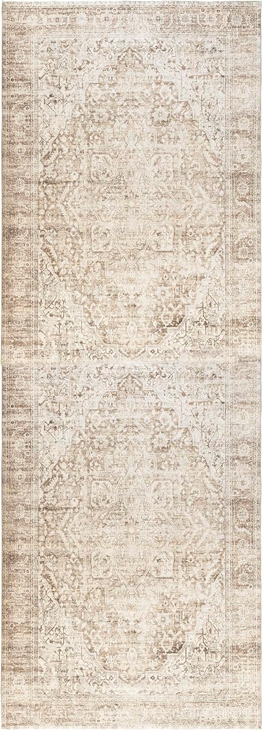 Neutral Farmhouse Hallway Rug Runner 2x6 Washable Non Slip Rubber Backing Vintage Modern Boho Runners Rugs for Entryway Indoor Kitchen Bathroom,Tan Brown Beige