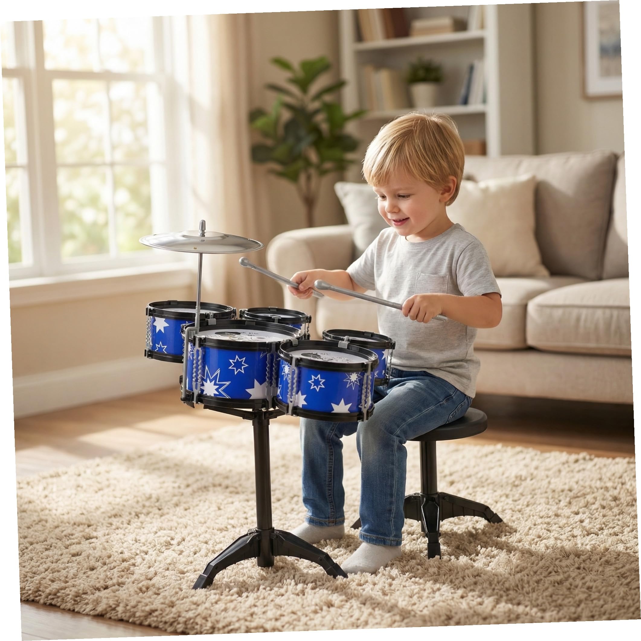 ifundom Batteria per Bambini 5-7 Anni Set da Gioco 21 Pollici Sgabello Strumento Musicale Educativi per Ragazzi Stimola Talento e Creatività