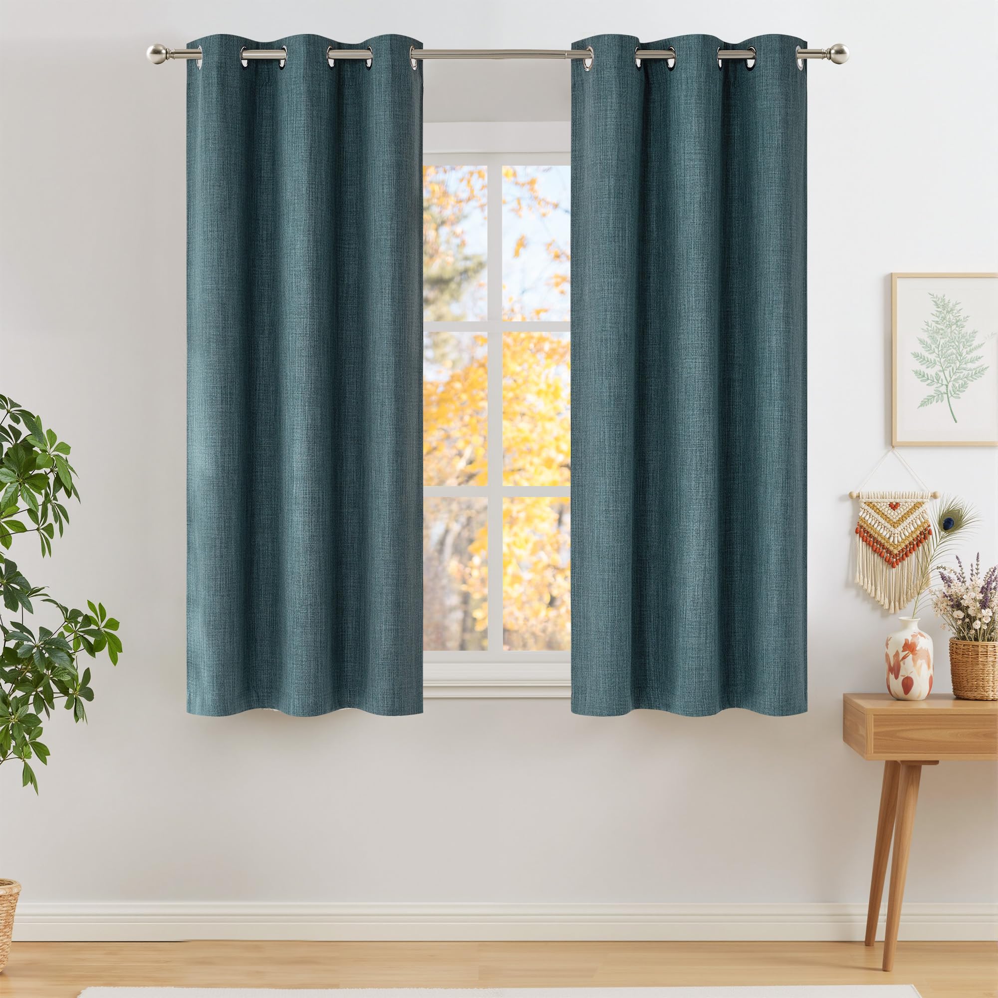 NICETOWN Short Greyish Blue Blackout Curtains 63 inches Long for Kitchen - Privacy Panels for Living Room Bedroom, Modern Farmhouse Style Easy Care Grommet Top, 2 Panels, W42 by L63