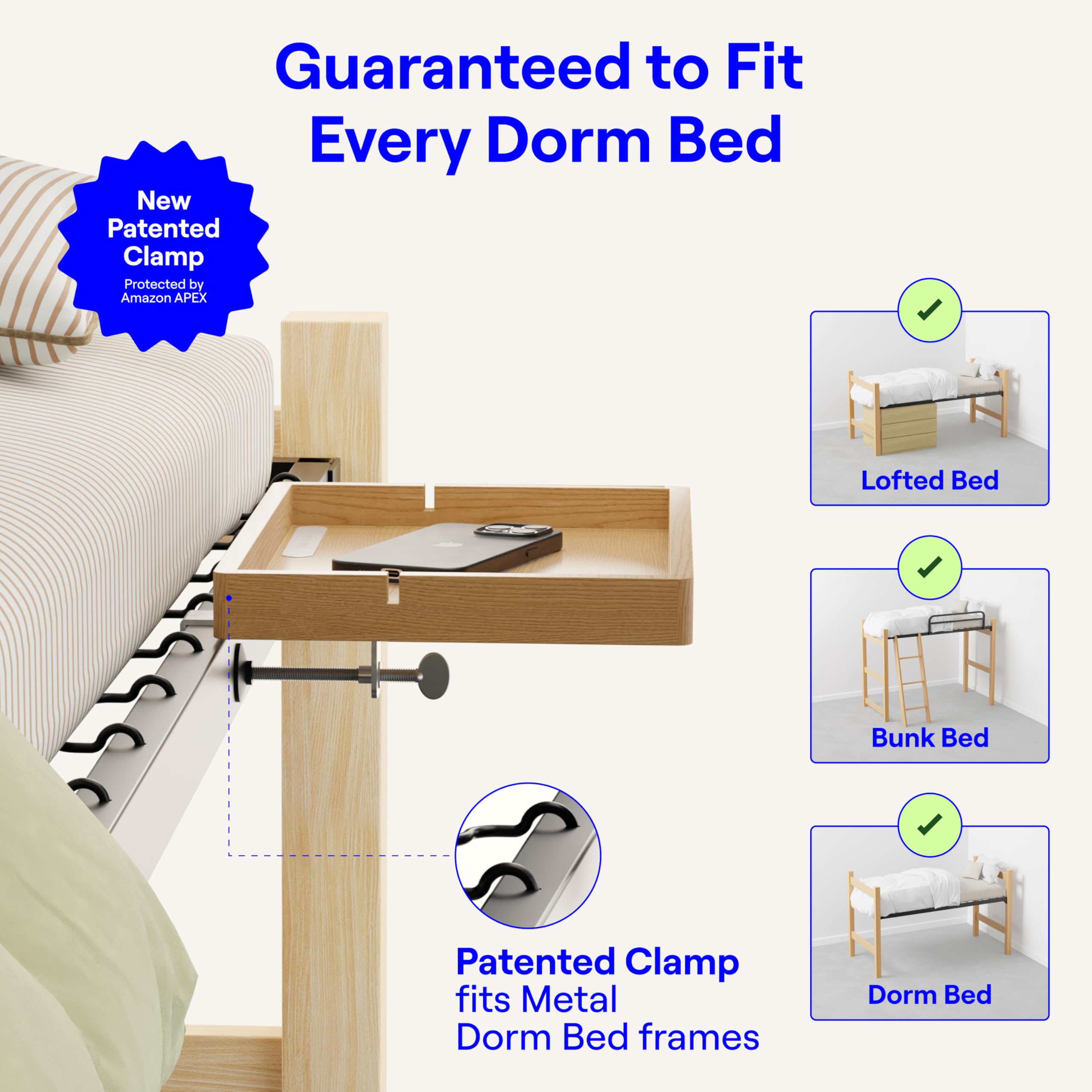 BedShelfie Bedside Shelf for Bunk Bed & Top Bunk, College Dorm Room Essentials, Loft Nightstand - Image 3