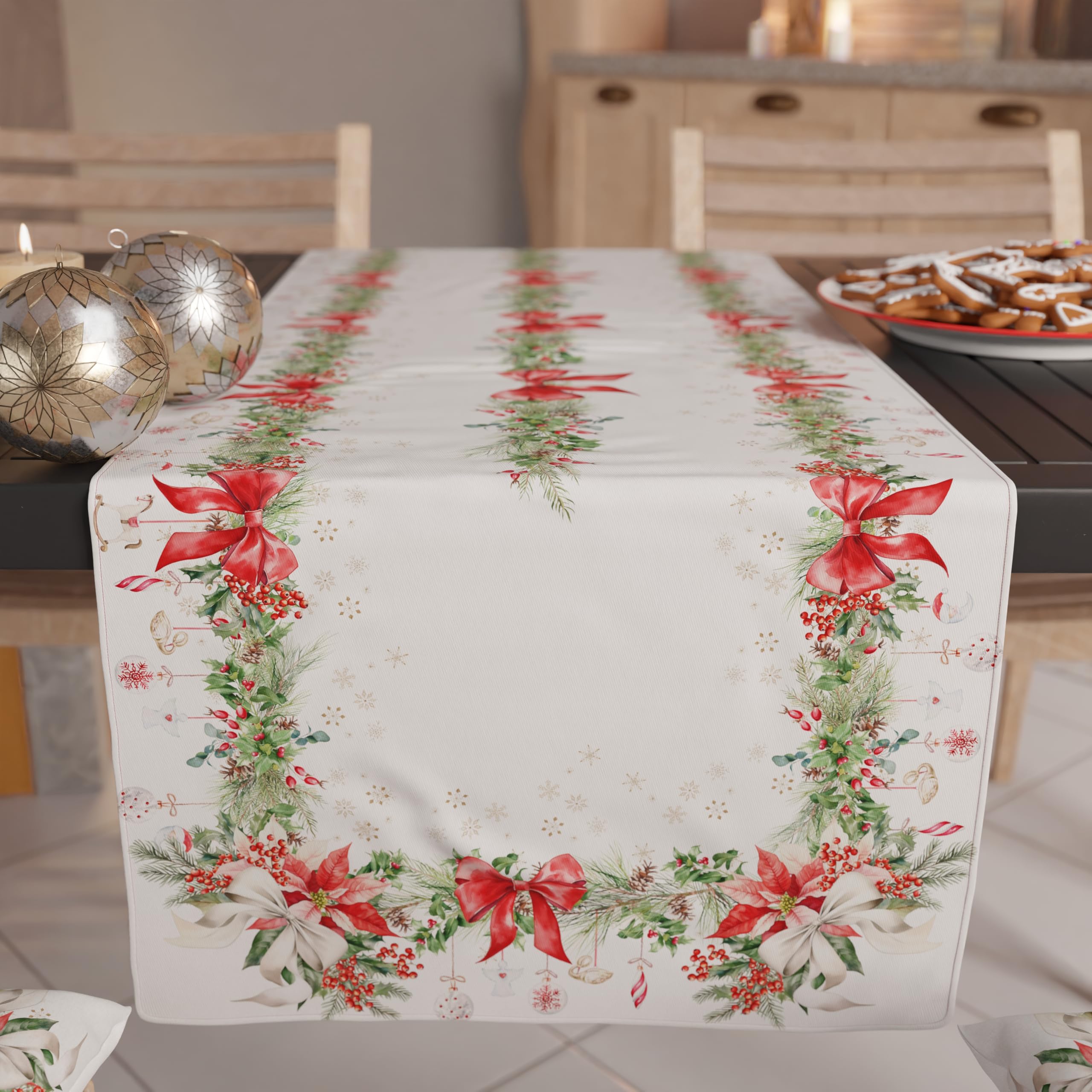 PETTI Artigiani Italiani - Christmas Table Runner for Kitchen 140x40 cm, Elegant Christmas Garland Runner, 100% Made in Italy