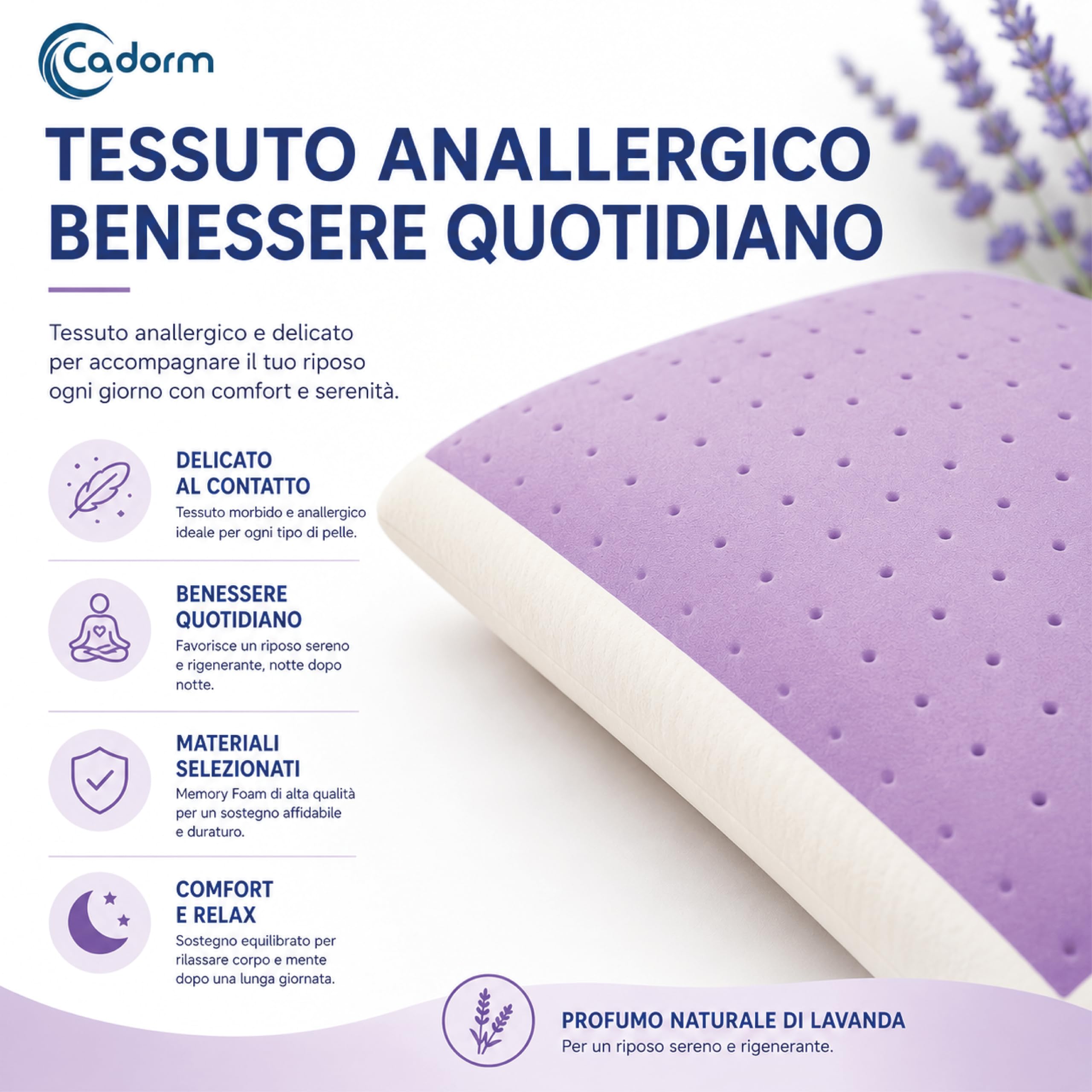 Cuscino Memory Foam Lavanda Forato 70x40x14 cm