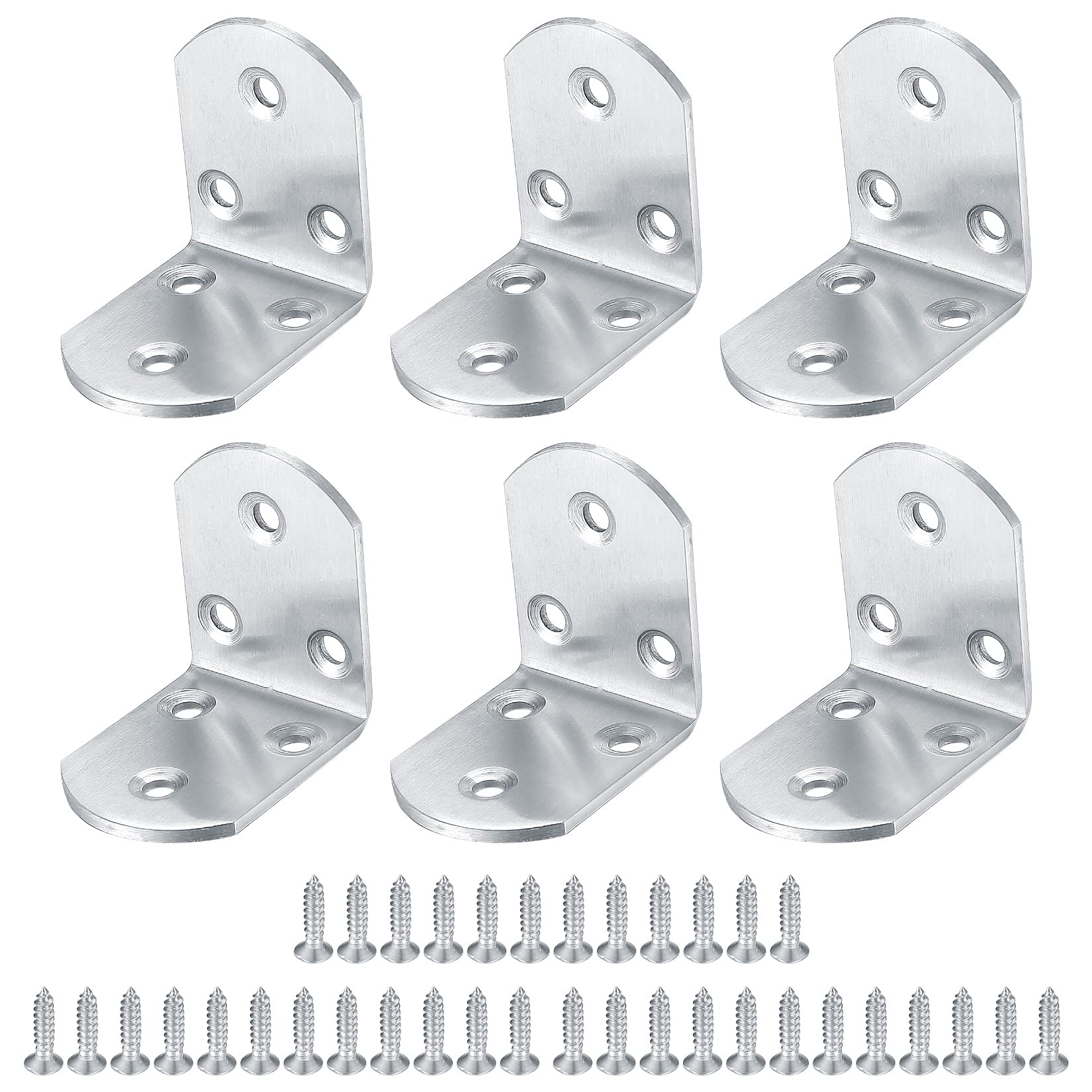 6 Pcs Right Angle Brackets, L Shaped Shelf Corner Braces Brackets, Stainless Steel 90 Degree Joint Wall Fixing Brackets, Metal Brackets with Screws