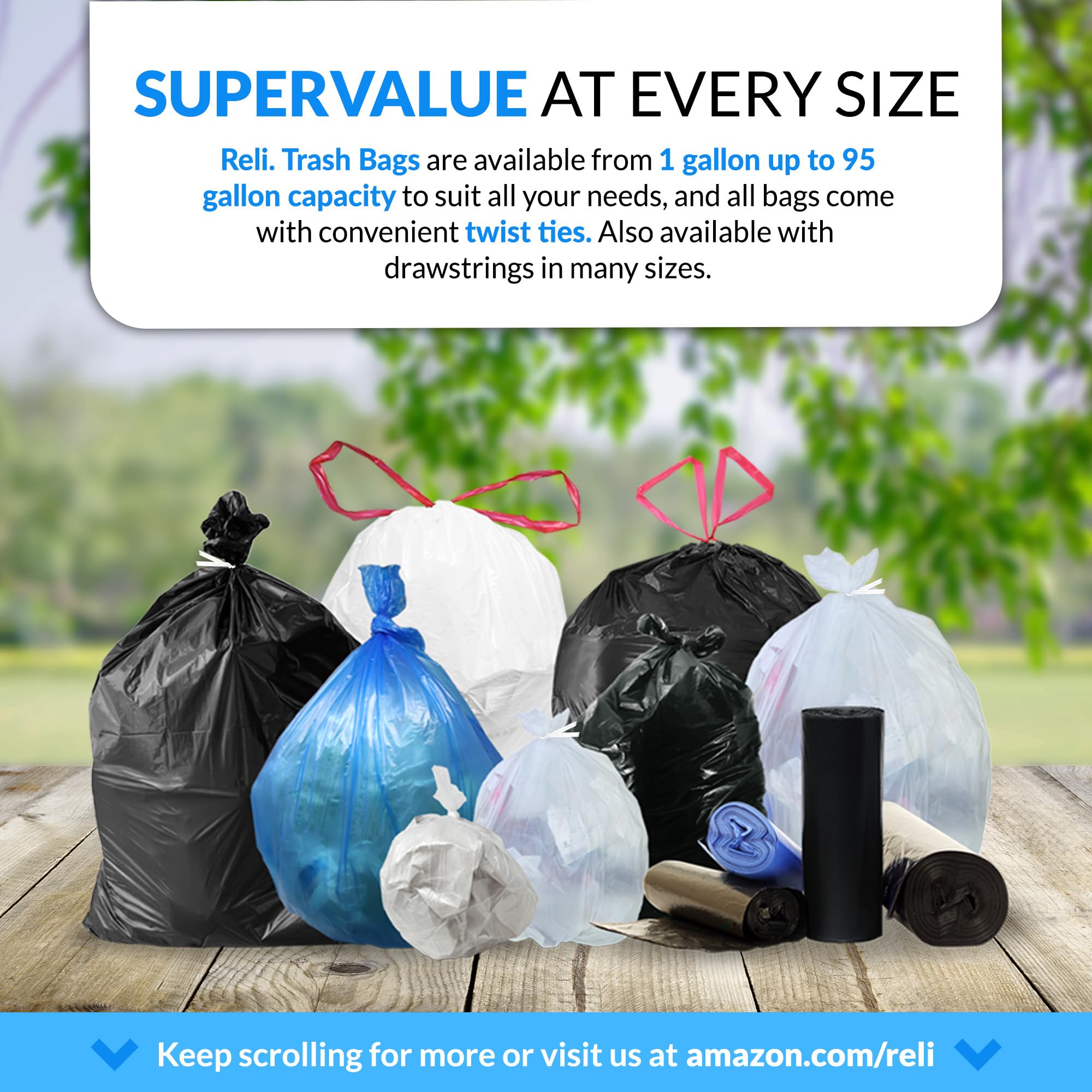 Reli. SuperValue - Bolsas de reciclaje de 40-45 galones | 100 unidades | Bolsas de basura azules
