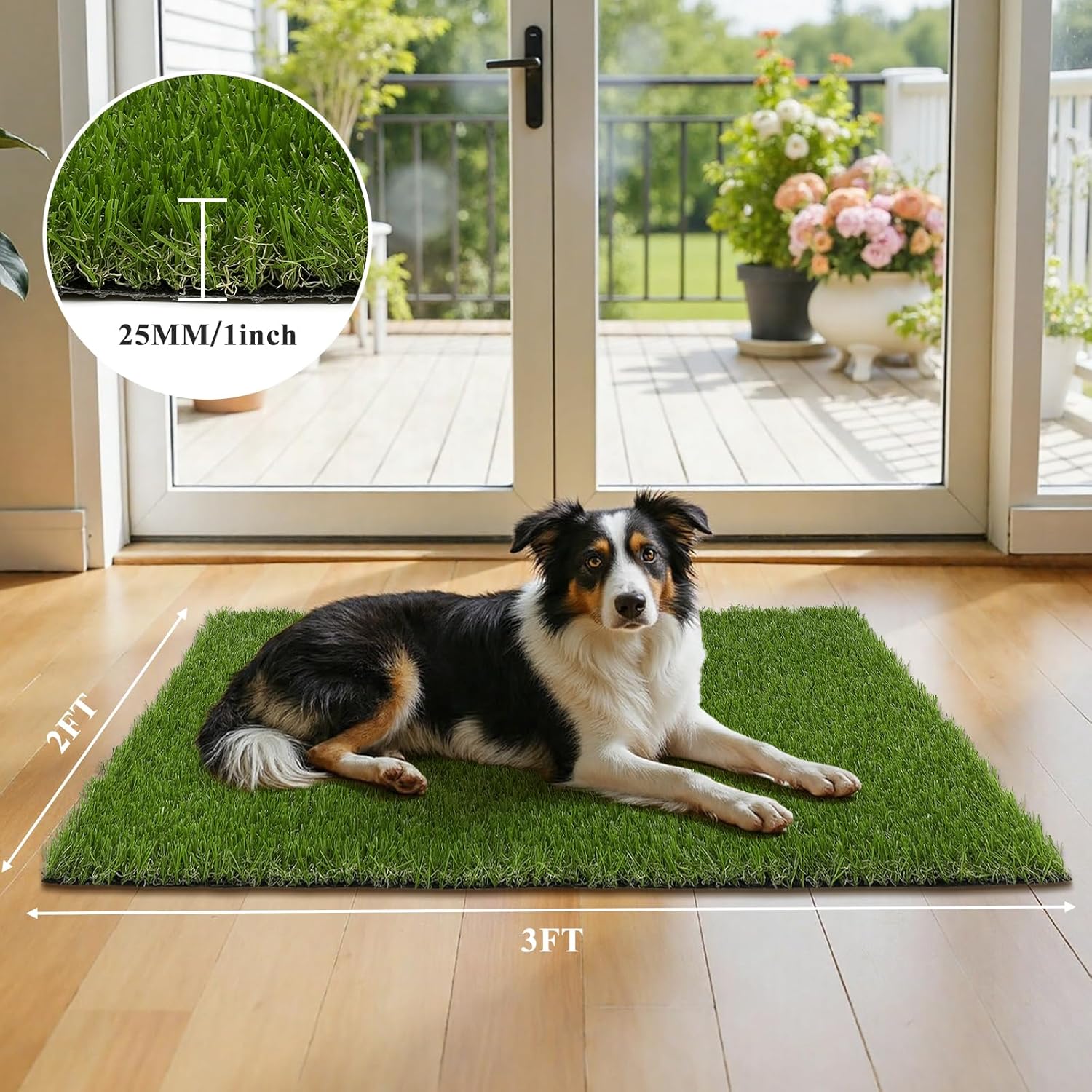 HEBE Artificial Turf Rug 2' x 3', Fake Grass Mat with Drainage Holes, Reusable Grass Turf Mat Pee Pad for Dog Potty Training, Washable Grass Rug Balcony Garden Lawn Indoor Outdoor Use