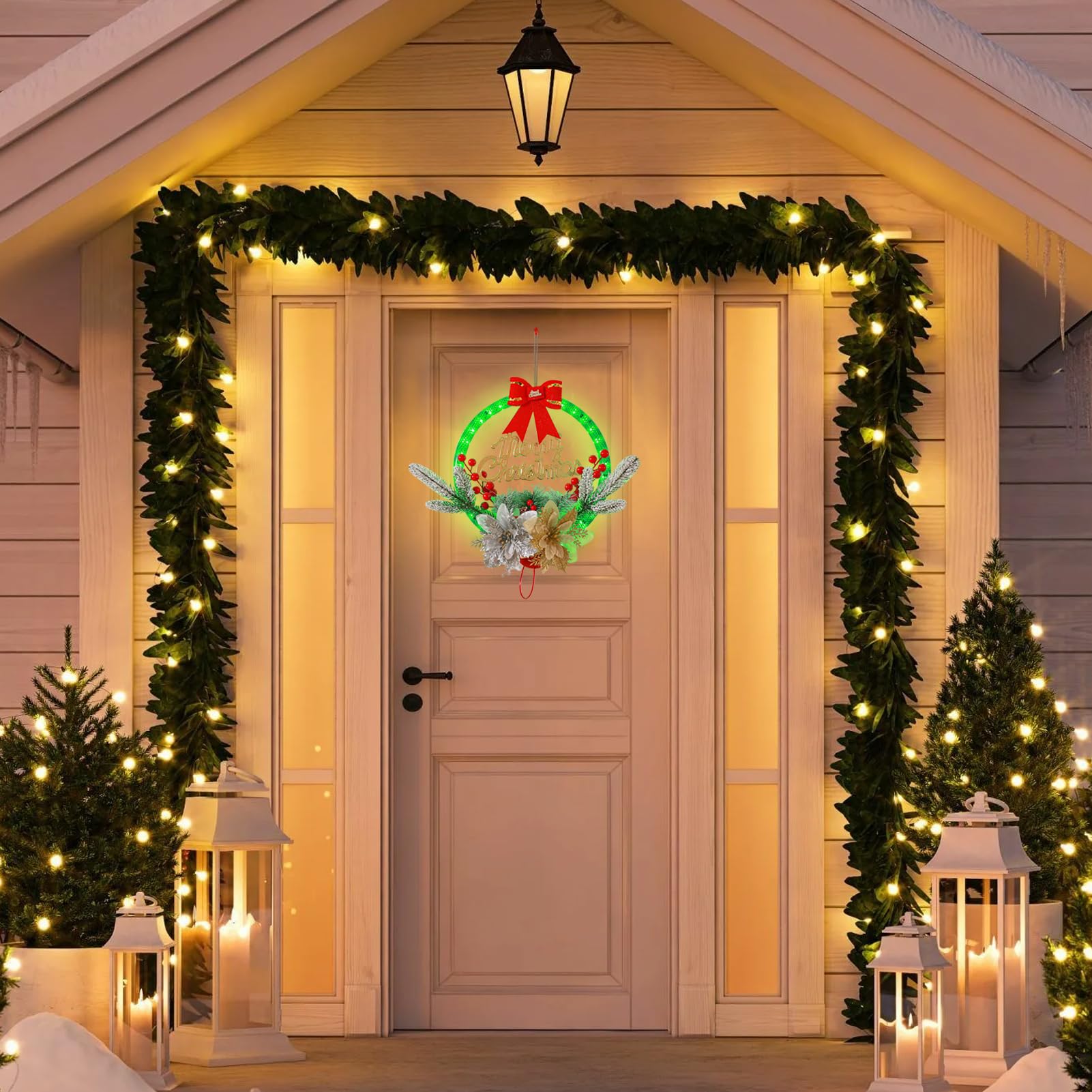 Ghirlanda Natalizia Preilluminata Per Scale - 183cm, Luci Senza Fili, Decorazione Con Fiocchi E Bacche - Foto 8