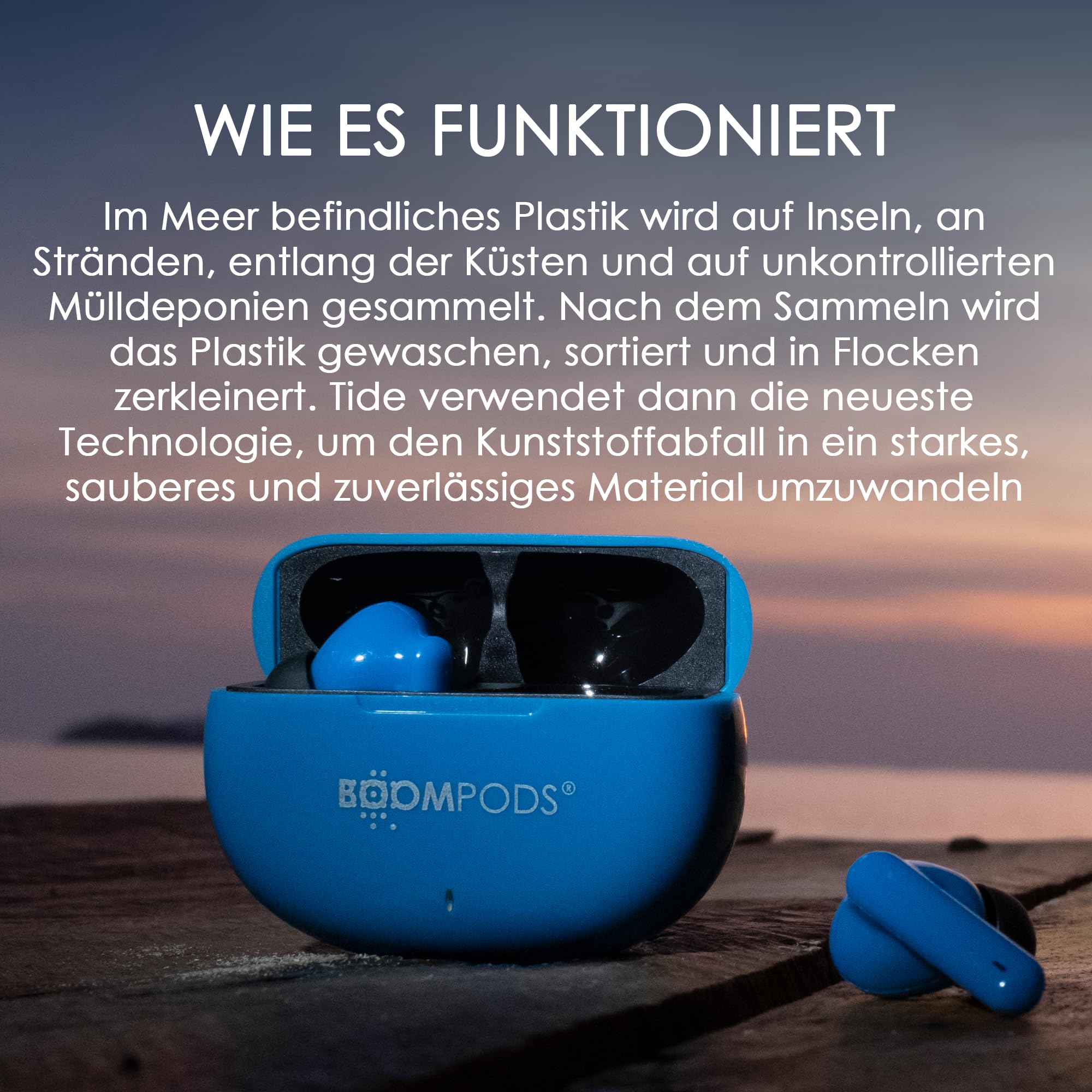 Boompods Skim Bluetooth Kopfhörer Kabellos - True Wireless Ohrhörer mit ENC-Mikrofon, IPX4 Wasserschutz und 20 Std-Akkulaufzeit, TWS In-Ear Kopfhörer aus Ozean-Kunststoff, Blau