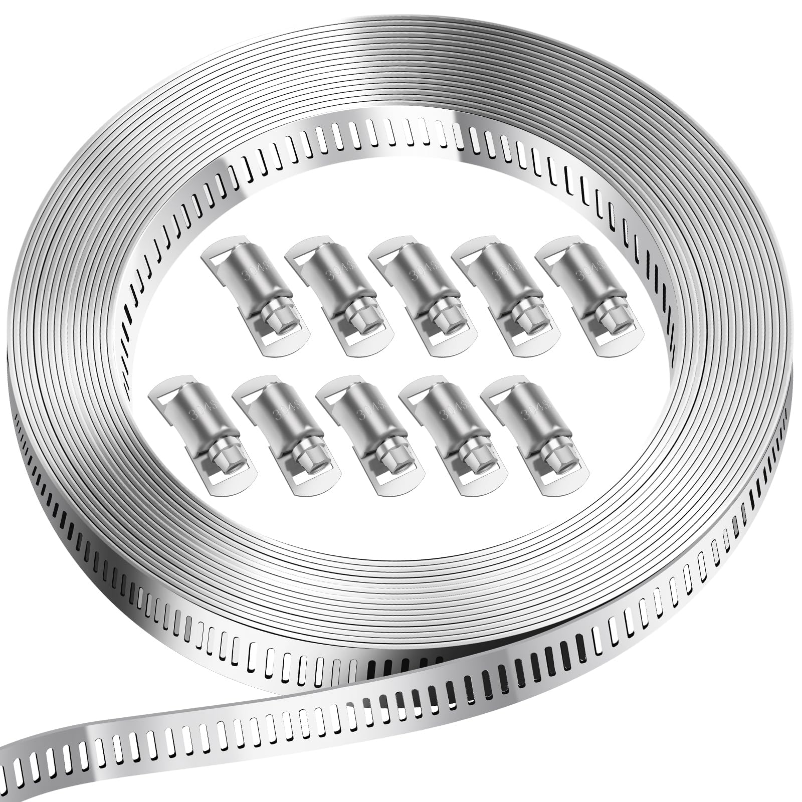 Bolatus Hose Clips 3 Metres, Endless Hose Clamp with 10 Clips
