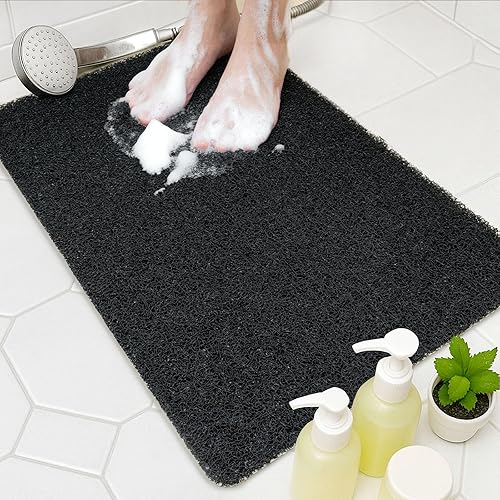 Miniatura 34 de Tapete antideslizante para bañera de 24 x 16 pulgadas para ducha interior, tapete de baño de esponja de PVC de secado rápido con orificio