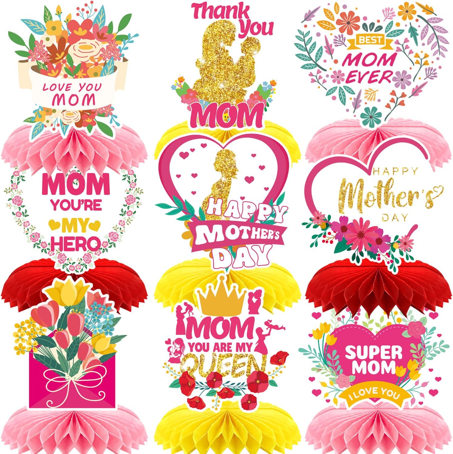 Mother's Day Centerpiece Best Mom Love You Mothers Day Table Decorations for Mothers Day Decorations, 9Pcs