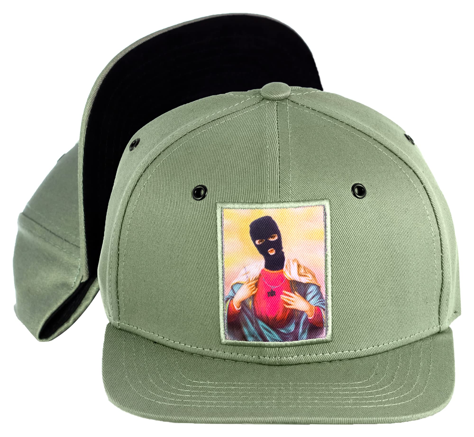 Nebelkind Snapback-Cap-Herren Damen Iconic Ikone Oliv-grün mit Sturmmaske, Einheitsgröße OneSize, Größenverstellbar, Unisex, hochwertige Basecap, Streetwear Style, Baseball-Kappe gerader Schirm