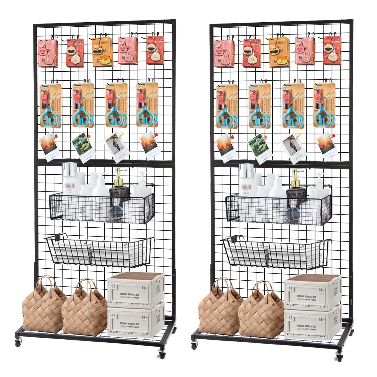 NectaCol Grid Wall Panels, 2 Packs 3'x 6' Gridwall Display Stand with a Base Plate, Black Wire Grid Wall Display Rack, Craft Show Display Grid,Retail