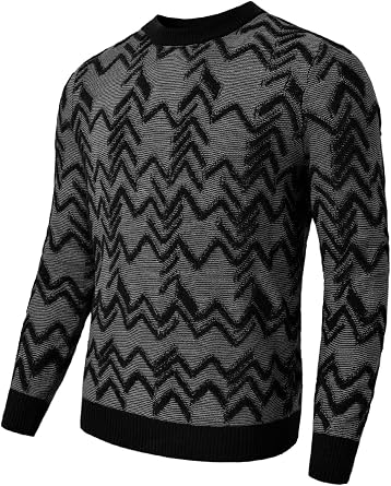 Mens Retro Argyle Sweater Long Sleeve Slim Fit Crewneck Pullover Sweater