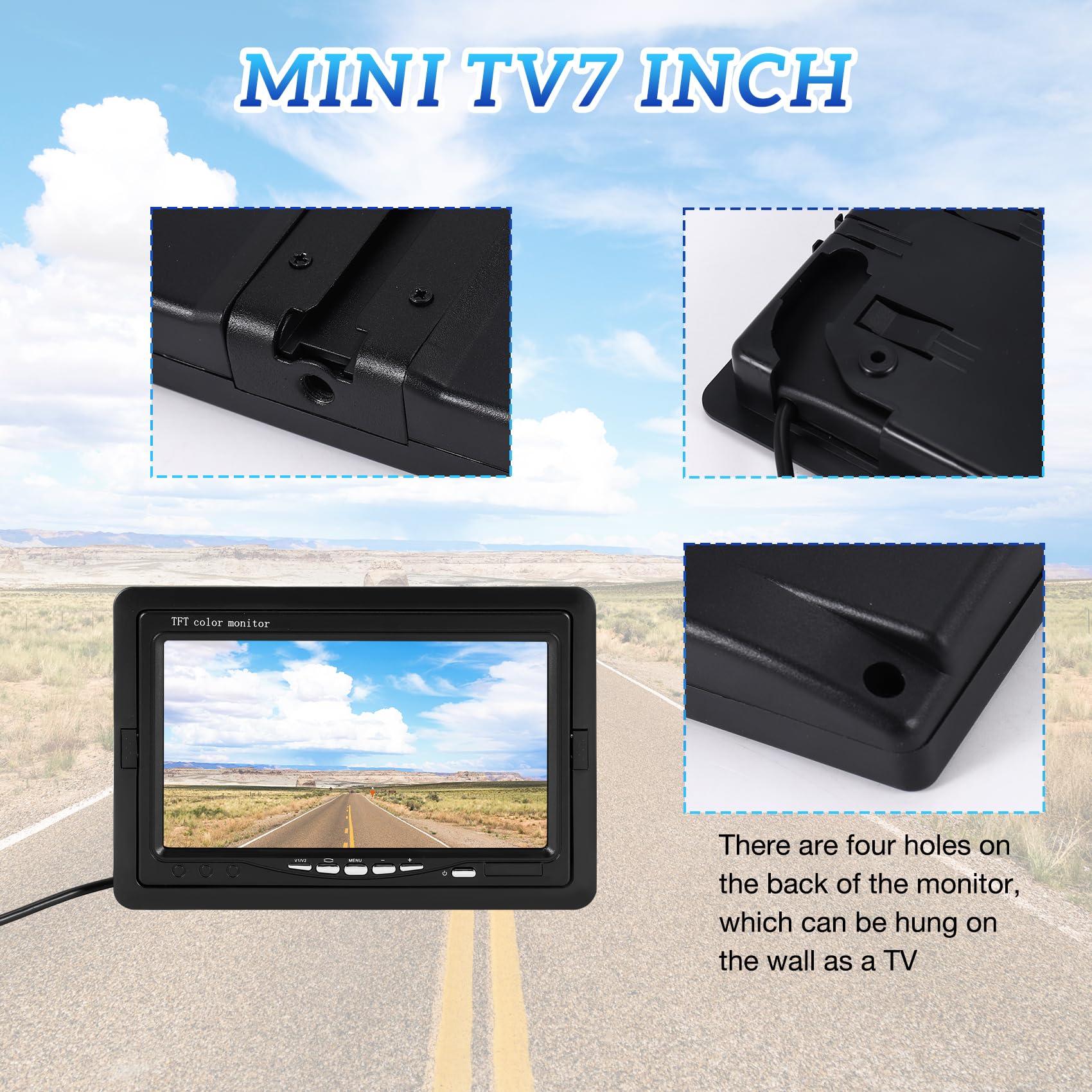 Mini TV 7" HD Moniteur 800 x 480 Portable Voiture LCD Écrans sur DVD/CMMB Deux Entrées pour Voitures Camions
