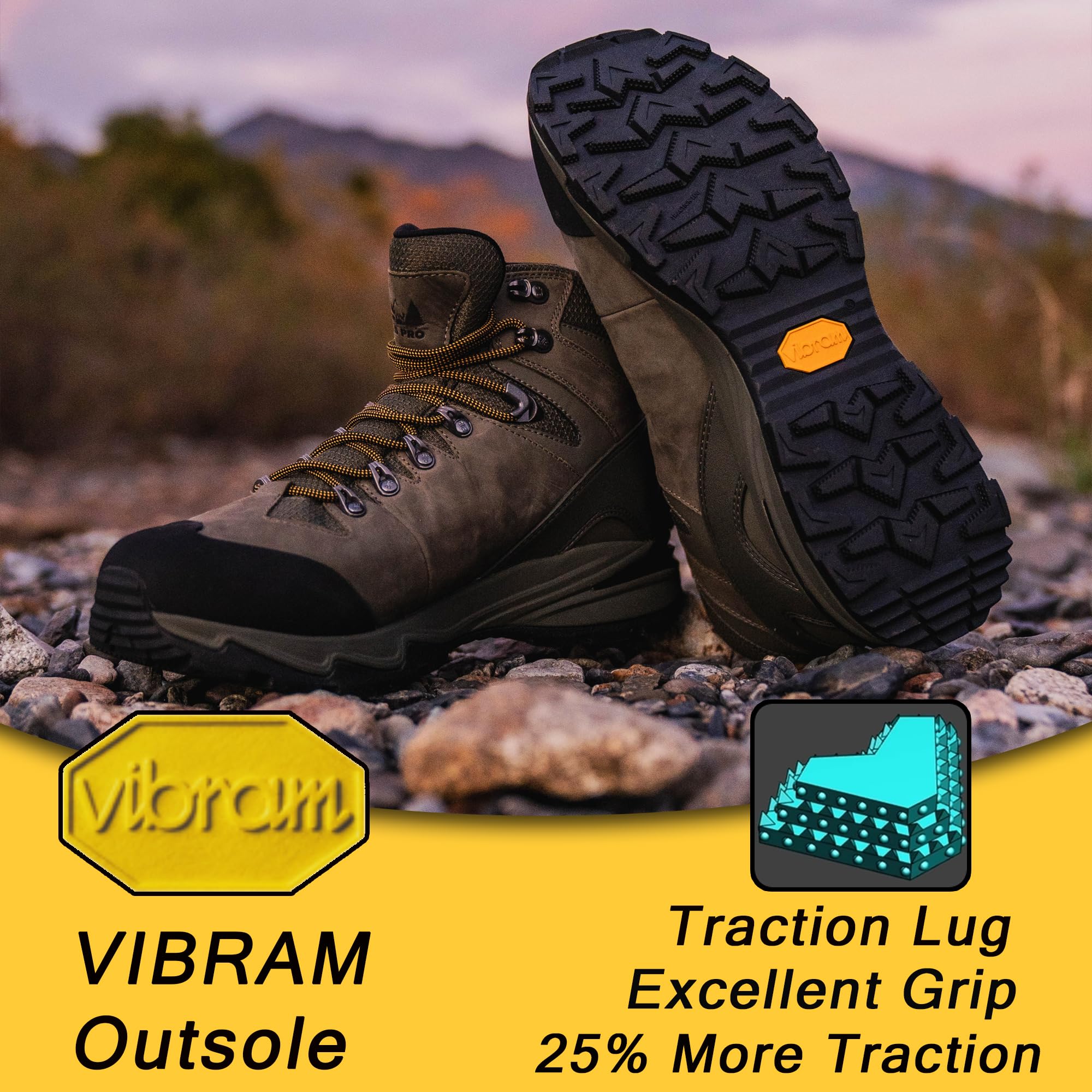 BOTAS PRO Men's Waterproof Hiking Boots, 6 Inch Slip Resistant Light Weight Outdoor Boots(BP22123-9)