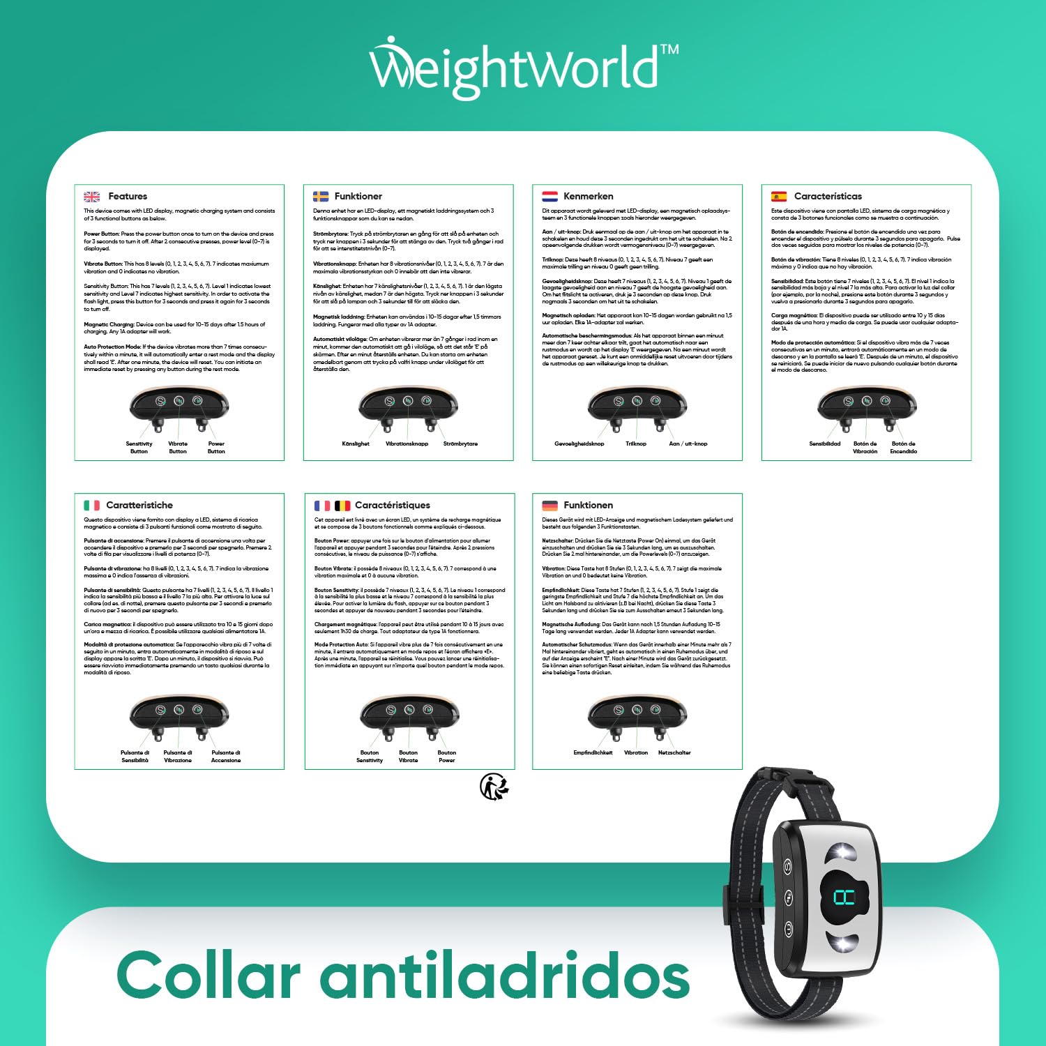Collar Antiladridos para Perros Automático Sin Descarga con Correa Ajustable 12-55cm - con 7 Niveles de Vibración y Sonido para Adiestramiento, Recargable con USB, Pantalla LED y Resistente al Agua