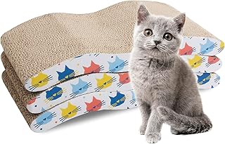 Pet Prime 3 Pcs Cat Scratcher Pad Cardboard Scrathcers with Catnip Recycle Corrugated Scratching Pad Reversible Replacement Scratcher Pad Cat Lounge Sofa Bed (Wave Shape Cat Scratch Pad)
