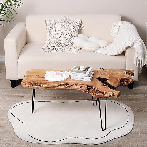 WELLAND Live Edge Mesa de centro de madera de cedro de 41 pulgadas de ancho x 21 pulgadas de profundidad x 16 pulgadas de alto, mesa de cóctel