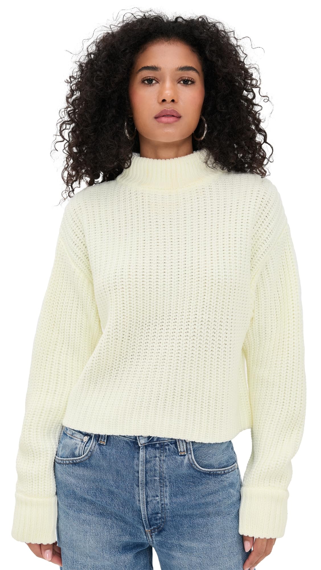 Good American Womens Chunky Knit Mock Neck Sweater