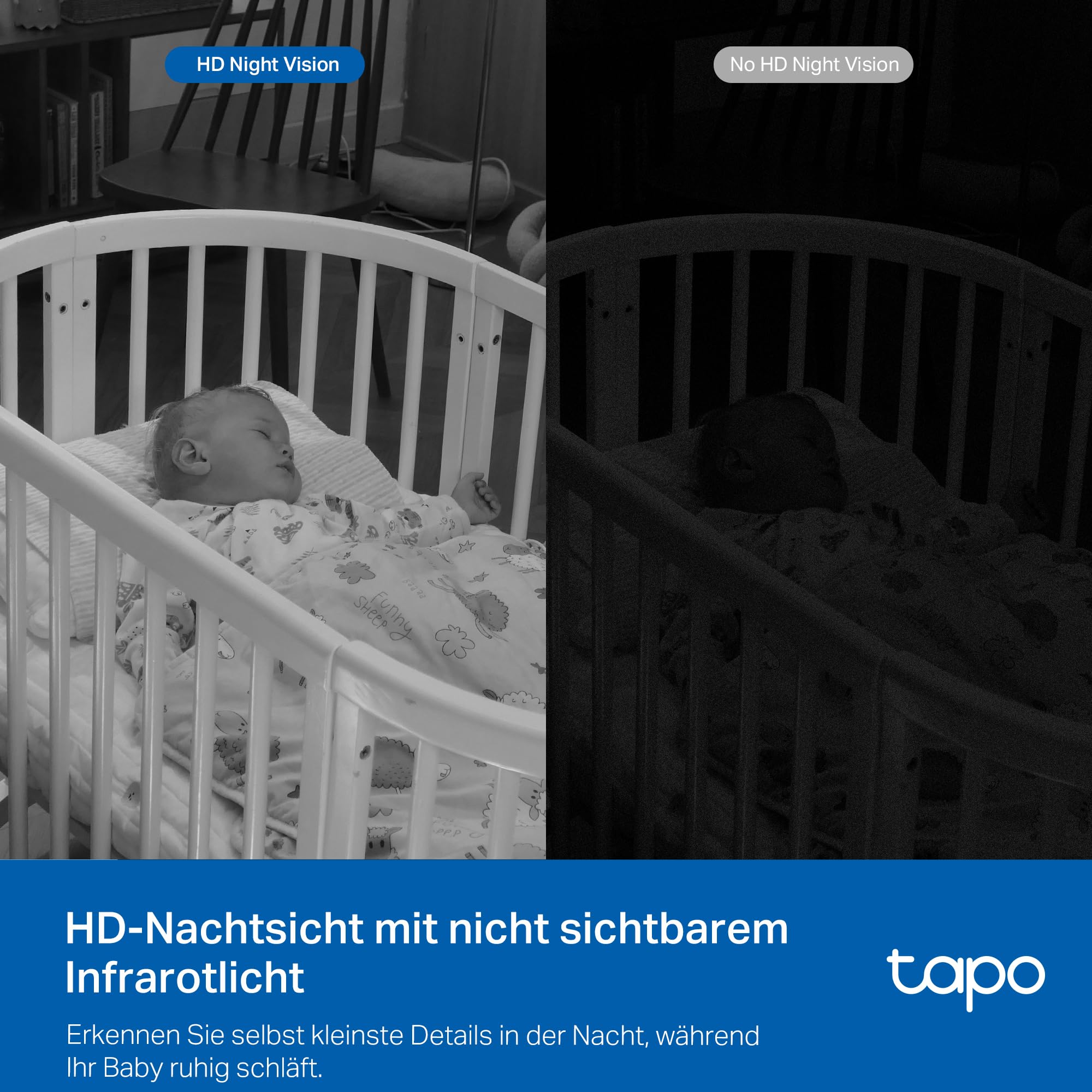 Tapo C840 Dual-Objektiv BabyCam (Erkennung von Babygeschrei & bedecktem Gesicht, Schlafanalyse & -bericht, Schlaflieder & Weißes Rauschen, Nachtlicht, MicroSD bis 512 GB)