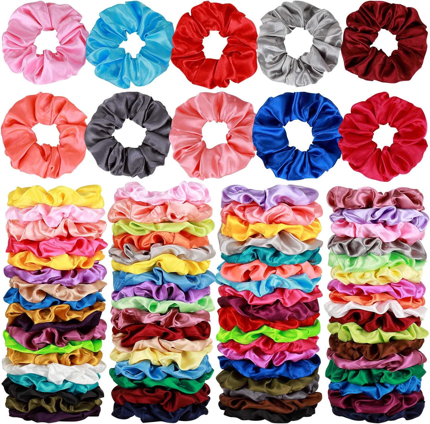 Amazon.com : Simnice 60 Colors Silk Large Satin Hair Scrunchies Elastic ...