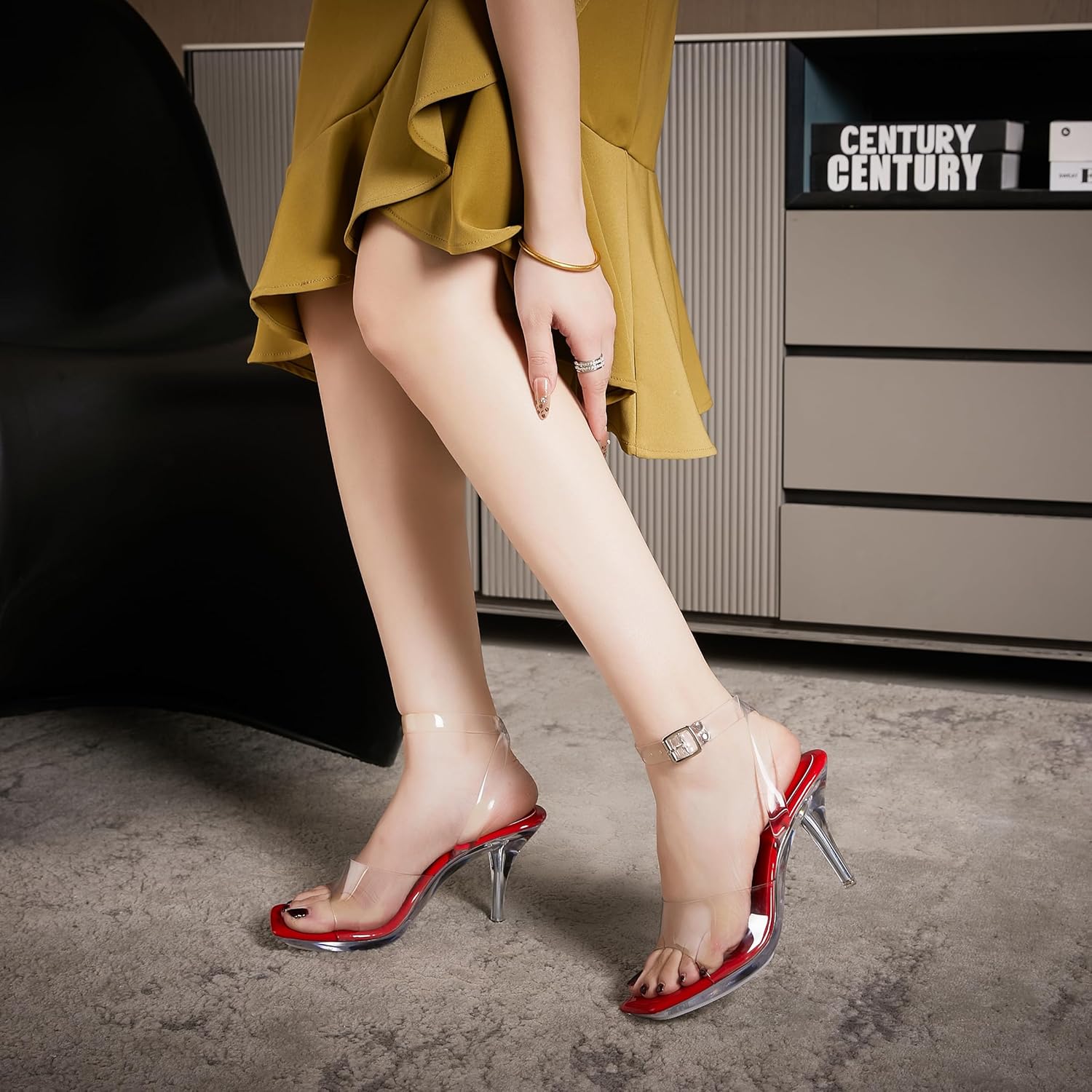 NBUUNBU Clear Heels for Women Sexy Transparent Strappy Ankle Straps Shoes Platform High Kitten Heel Slingback Square Toe Stiletto Comfortable Sandals Mules Pumps - Image 5